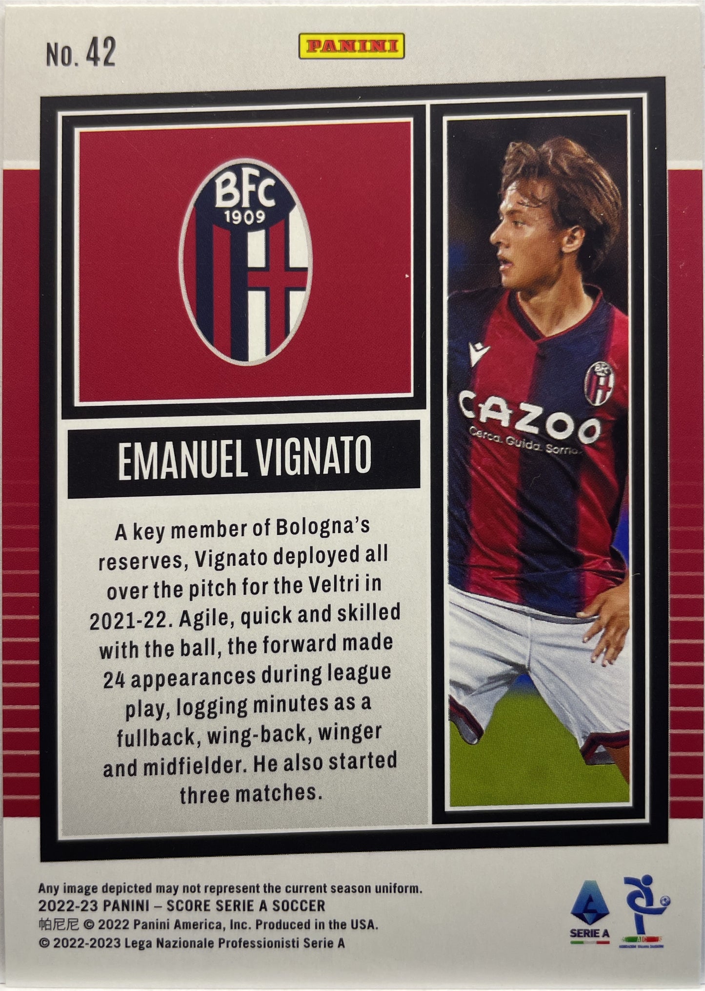 Emanuel Vignato 5/15 Purple Laser Score Serie A 2022/23