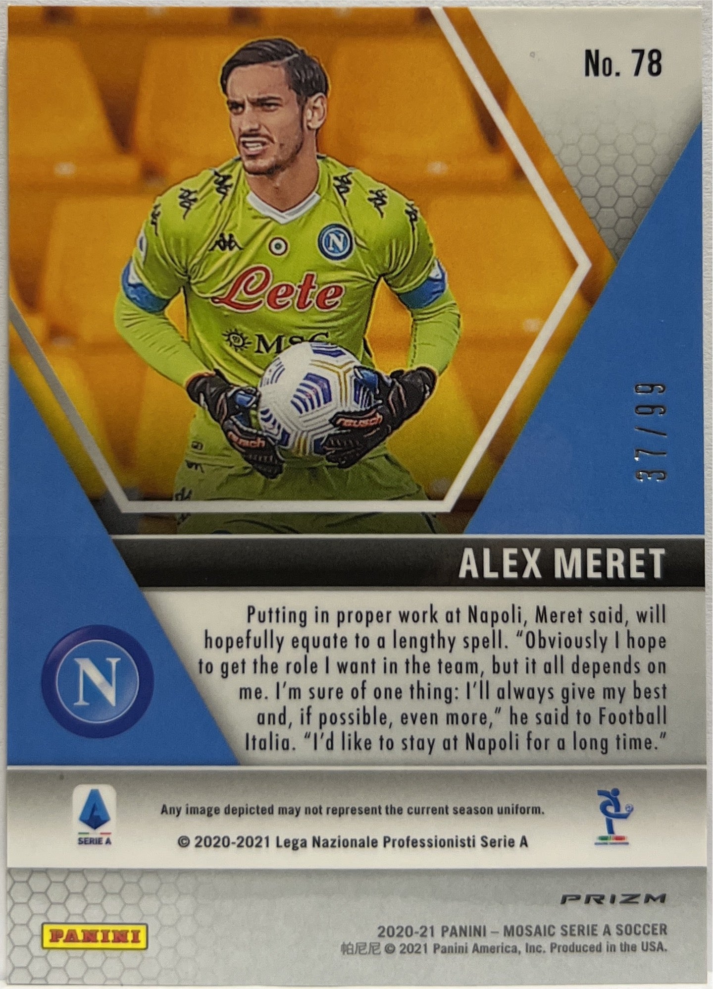 Alex Meret 37/99 Blue Mosaic Serie A 2020/21