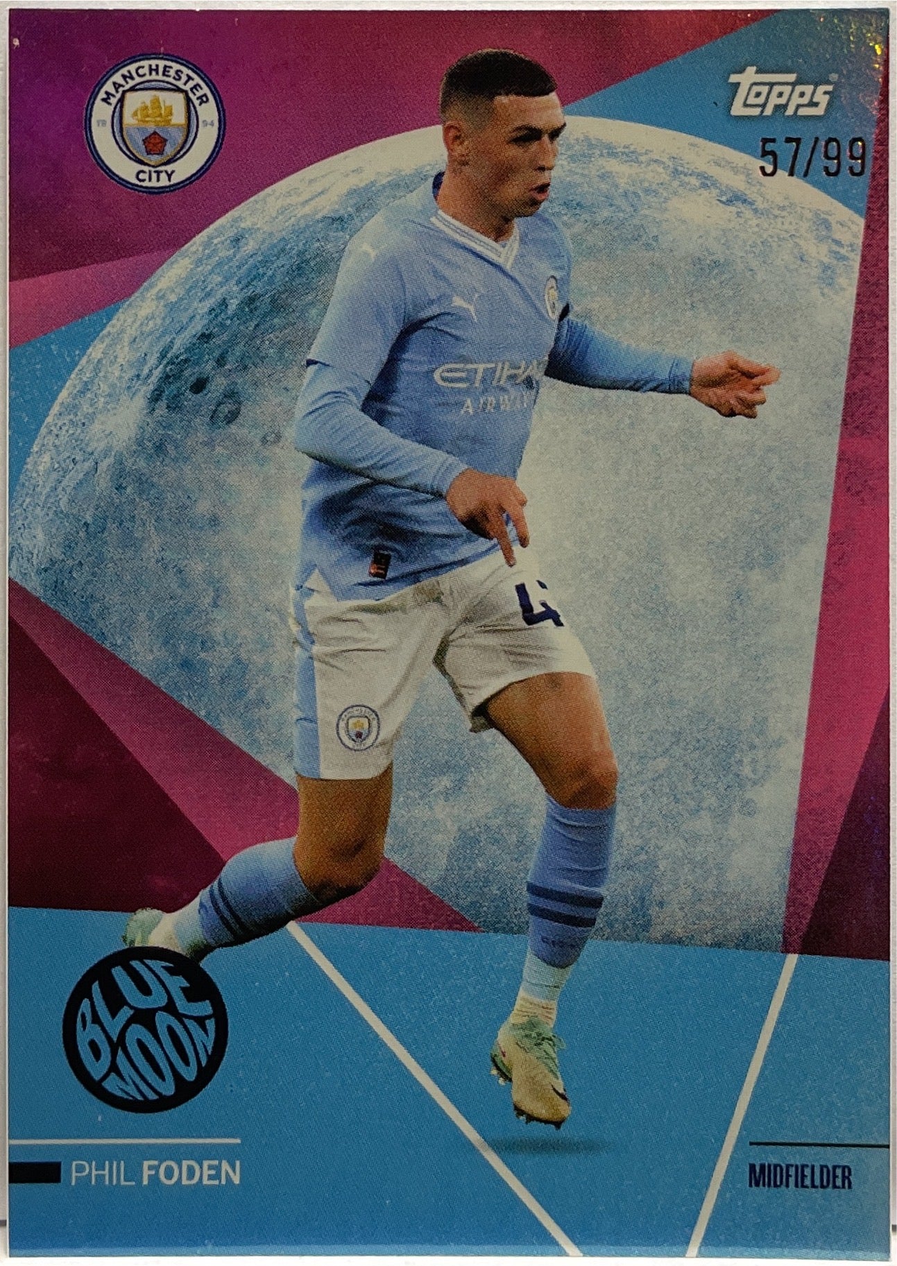 Phil Foden 57/99 Blue Moon Pink Topps Manchester City Team Set 2023/24