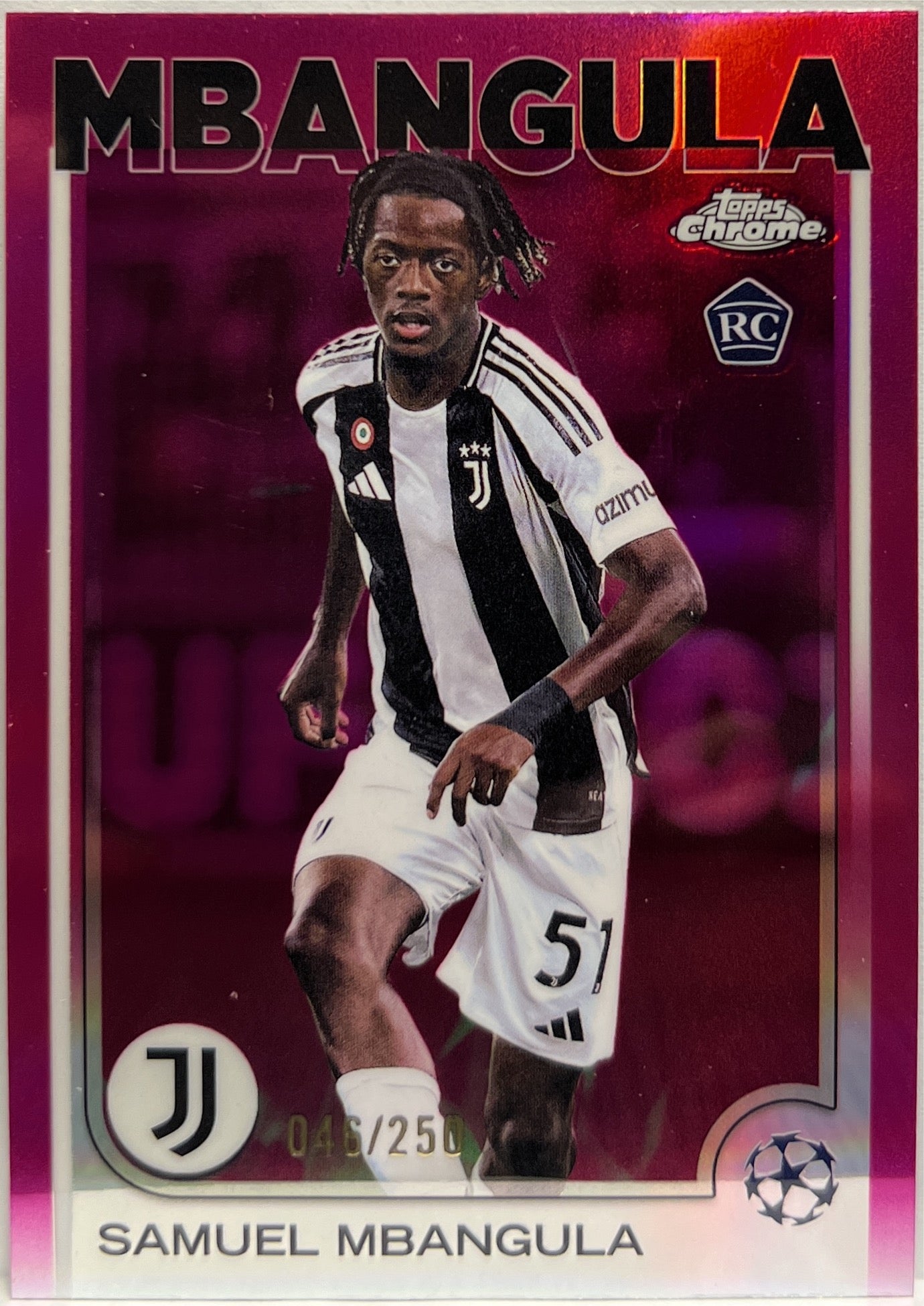 Samuel Mbangula 46/250 Rookie Pink Topps Chrome UCC 2024/25