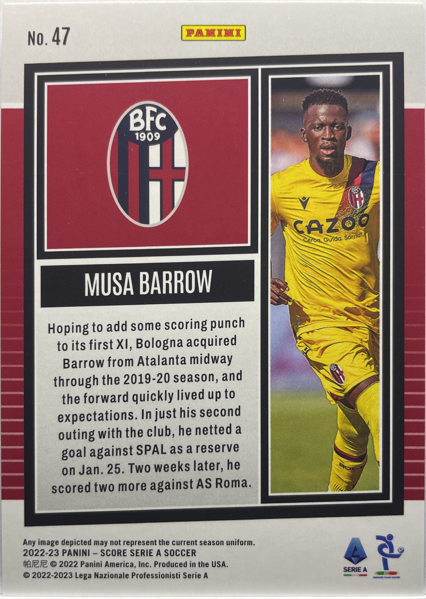 Musa Barrow 47/60 Blue Laser Score Serie A 2022/23