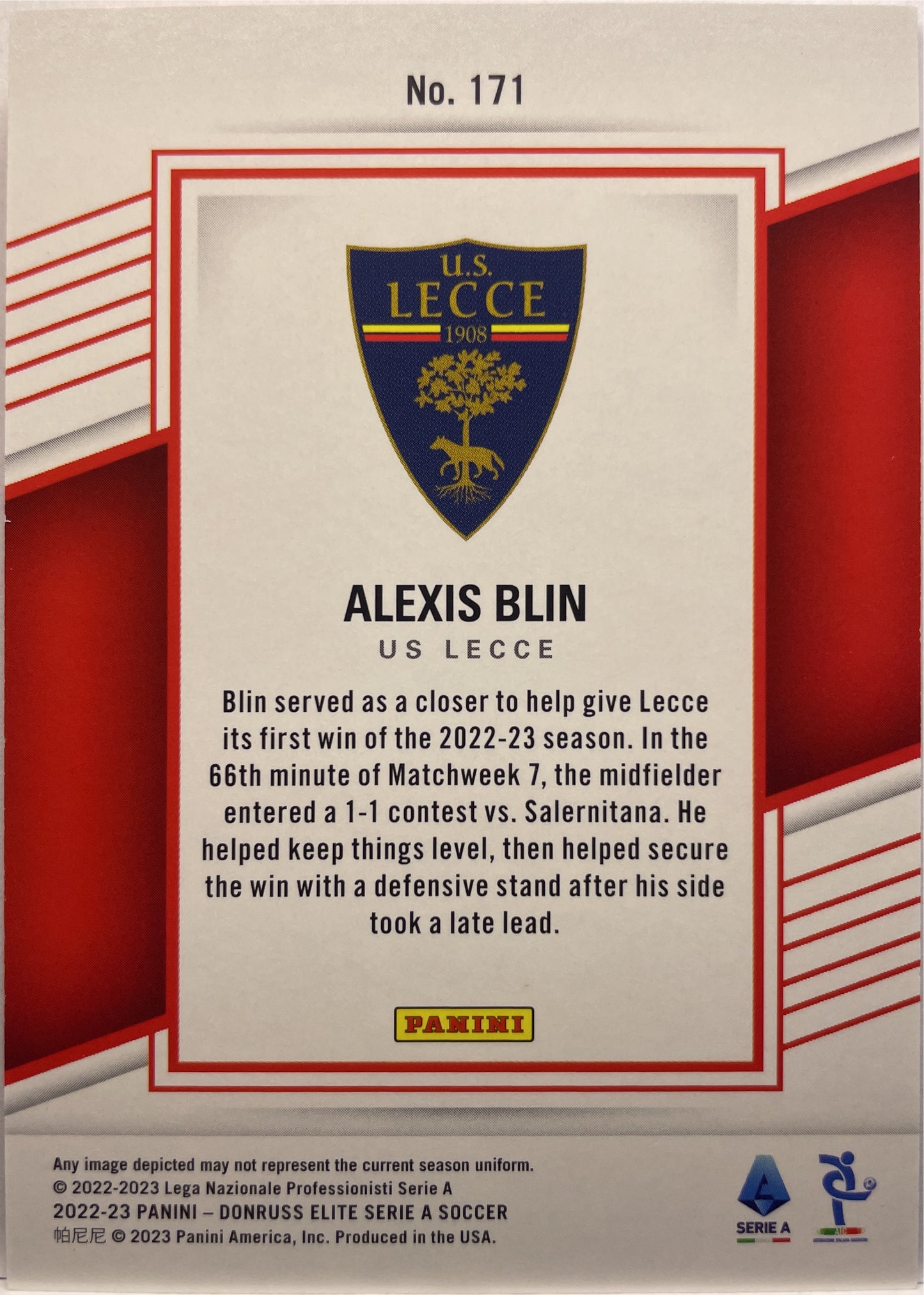 Alexis Blin 2/35 Rookie Donruss Elite Serie A 2022/23