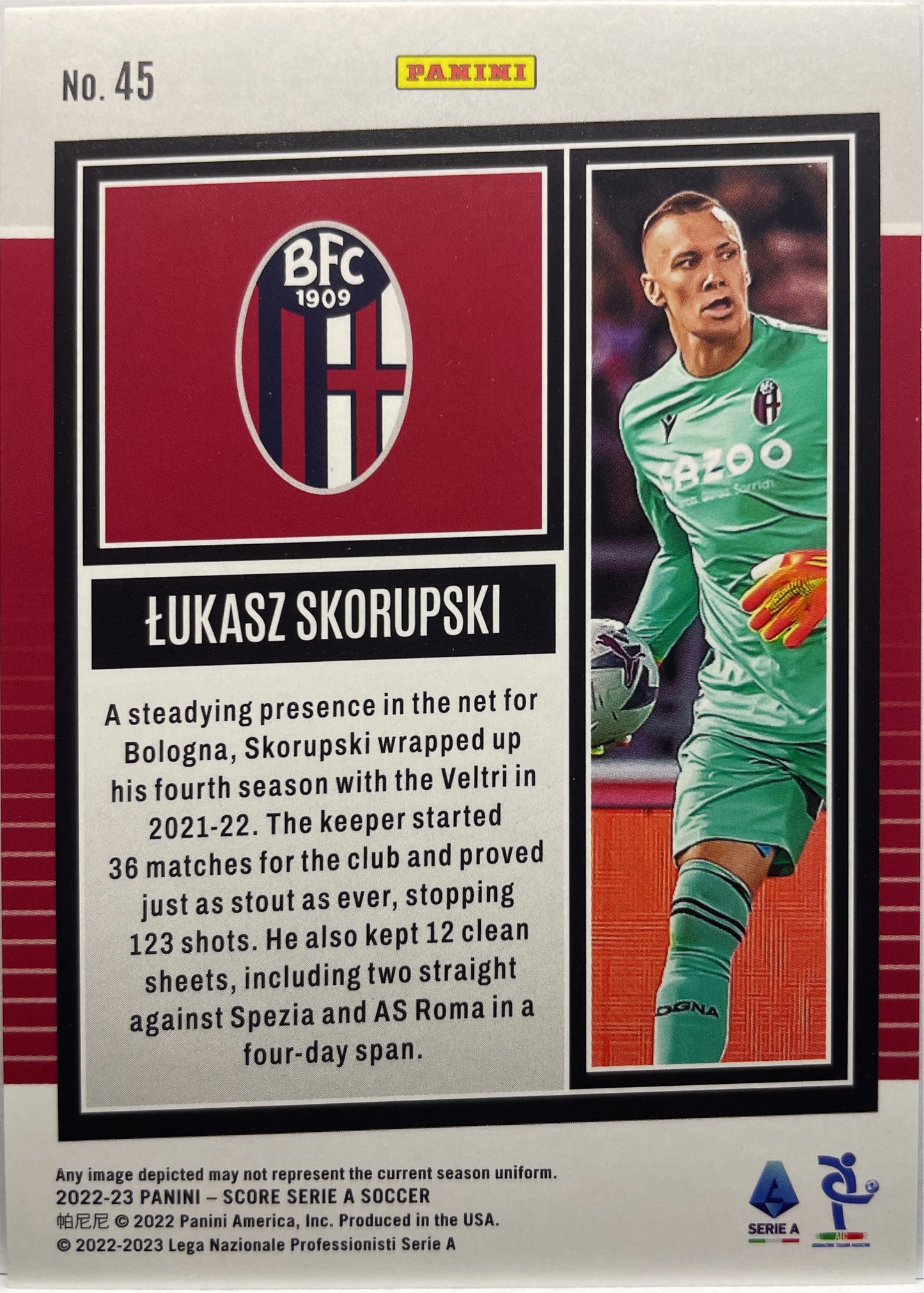 Lukasz Skorupski 41/60 Blue Laser Score Serie A 2022/23