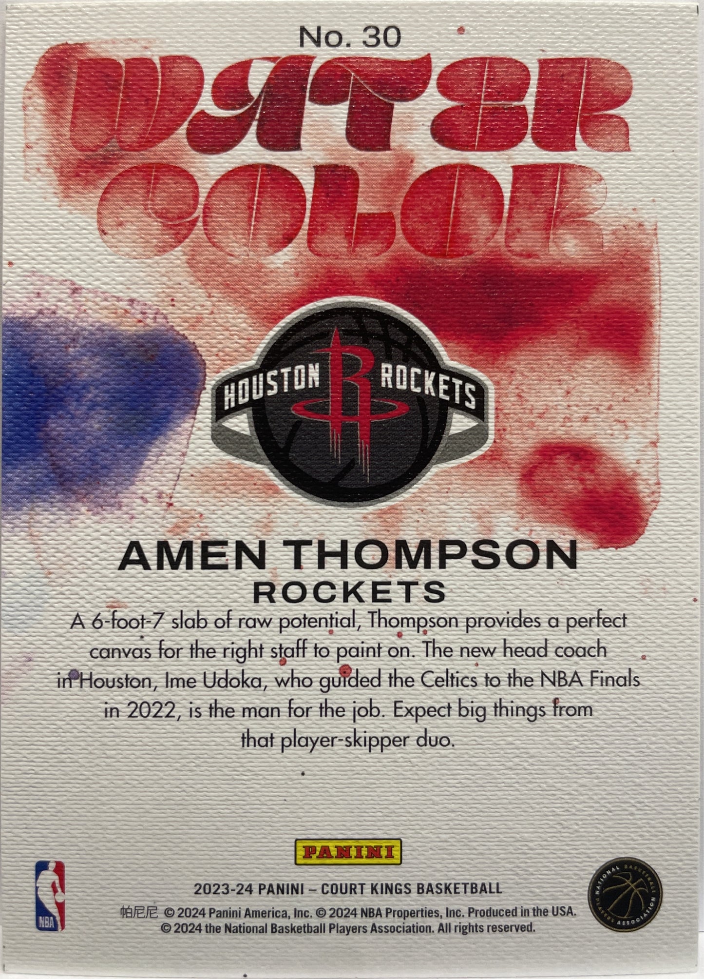 Amen Thompson Water Color Court Kings Basketball NBA 2023/24