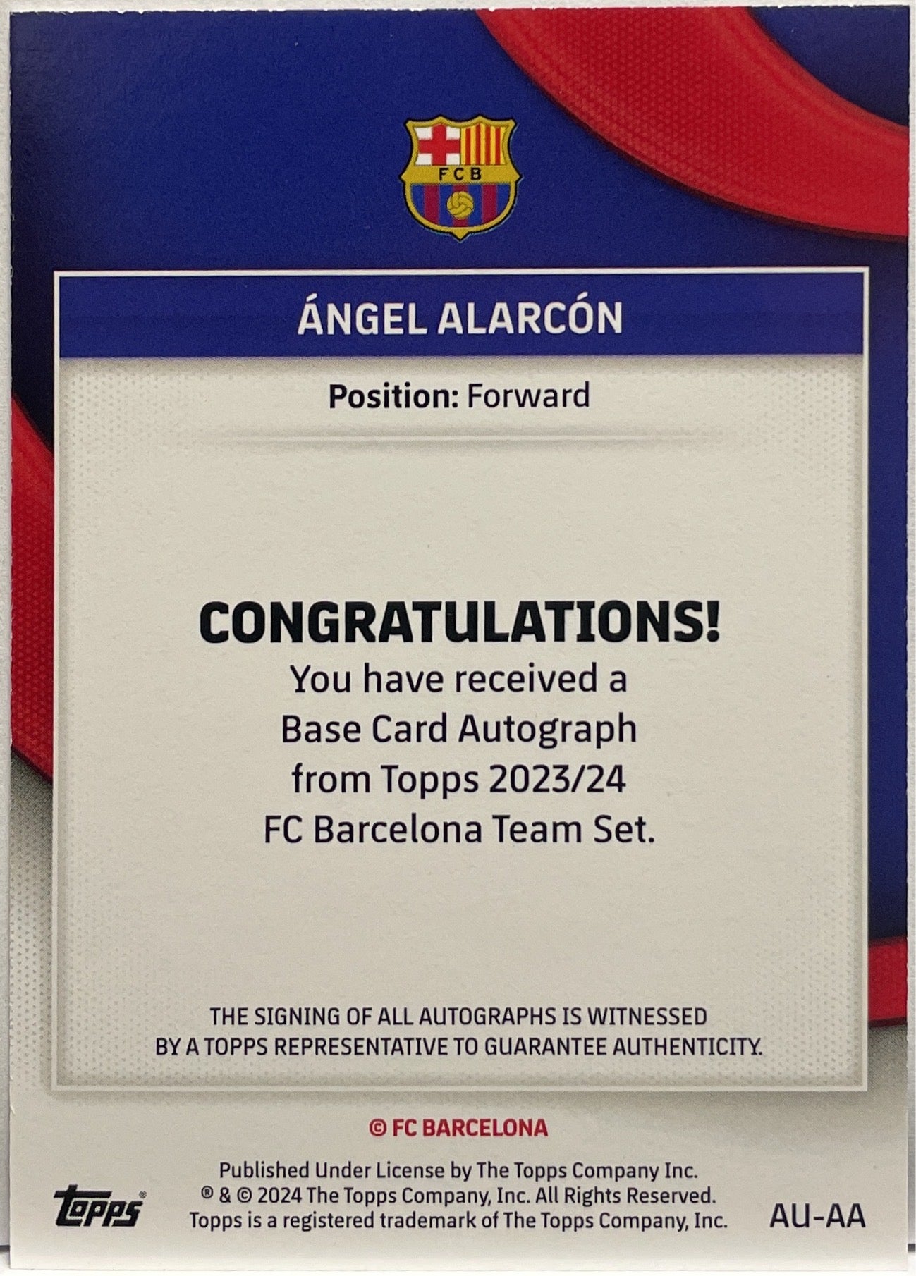 Angel Alarcon Rookie Autograph Topps Barcelona Team Set 2023/24