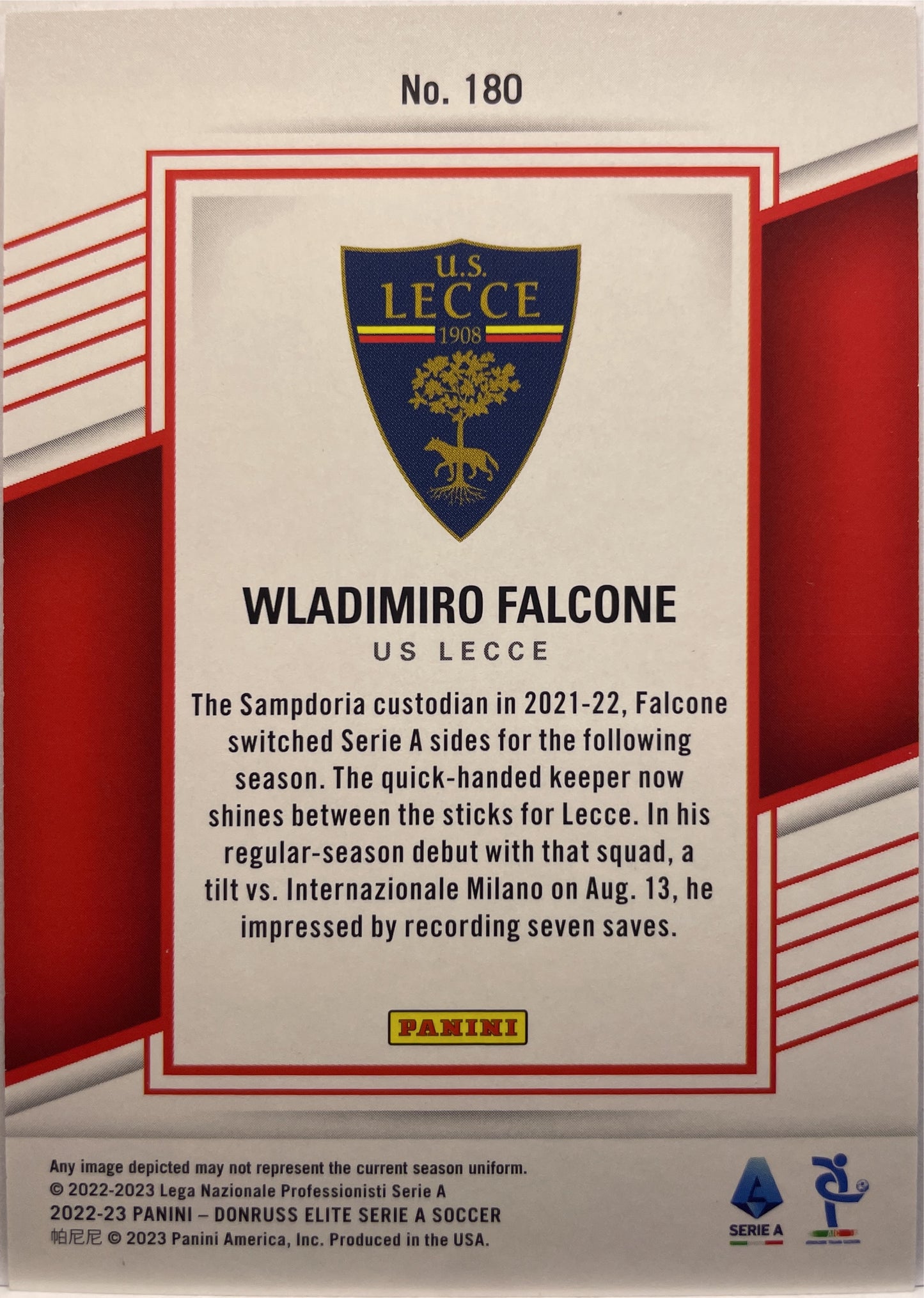 Wladimiro Falcone 12/15 Rookie Donruss Elite Serie A 2022/23