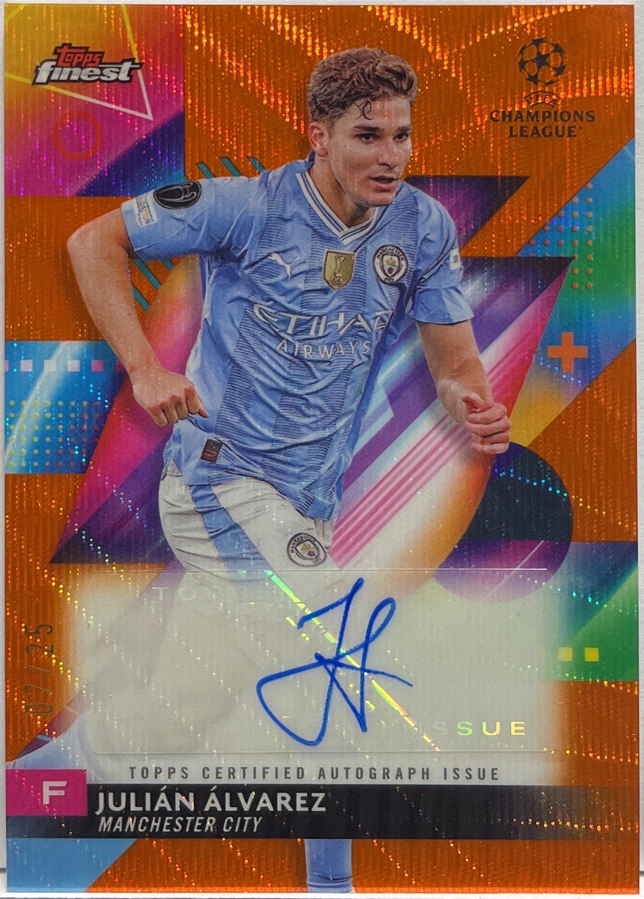 Julian Alvarez 7/25 Autograph Orange Wave Topps Finest UCC 2023/24