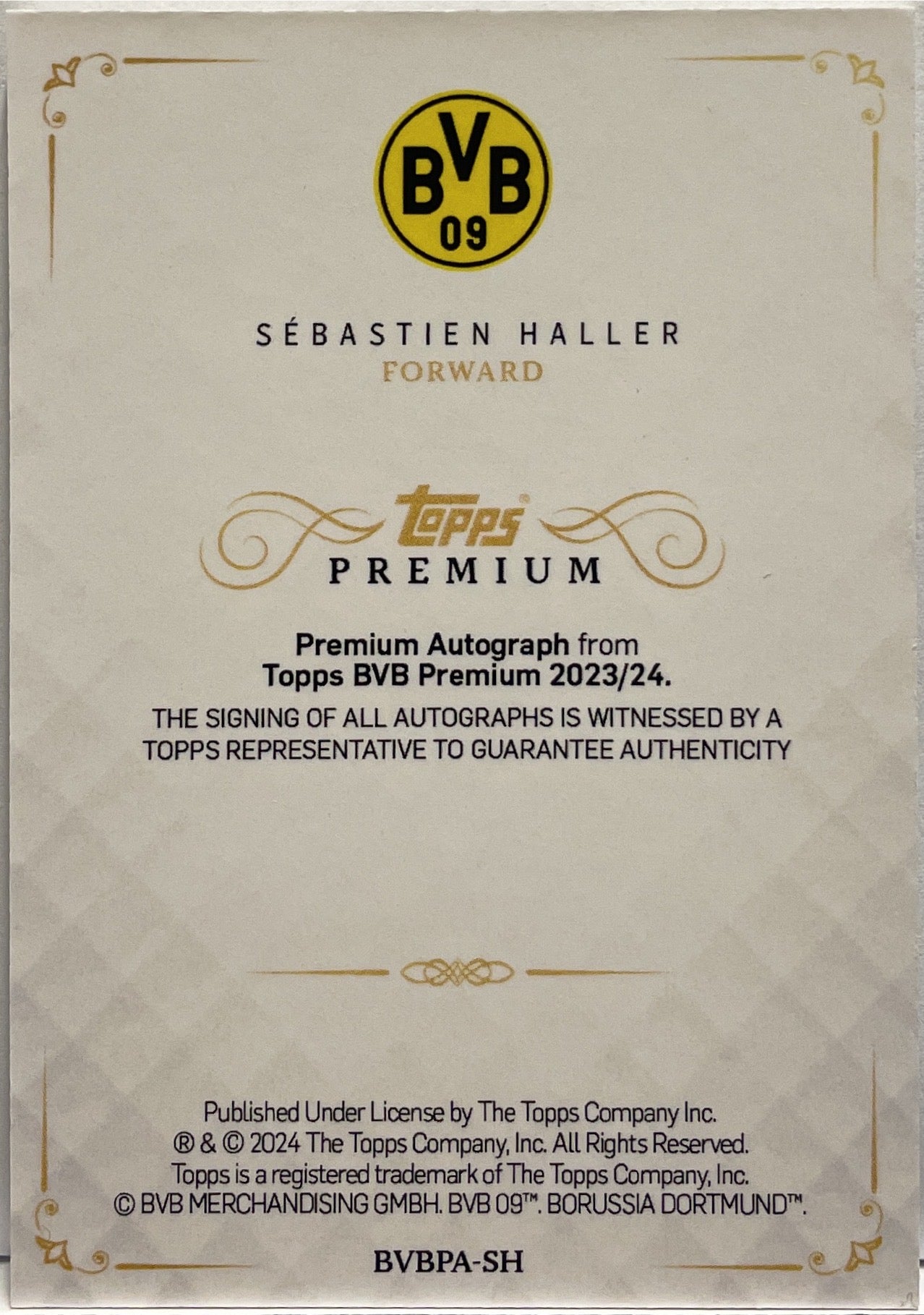 Sebastien Haller 43/78Autograph On Card Topps Borussia Dortmund BVB Premium 2024