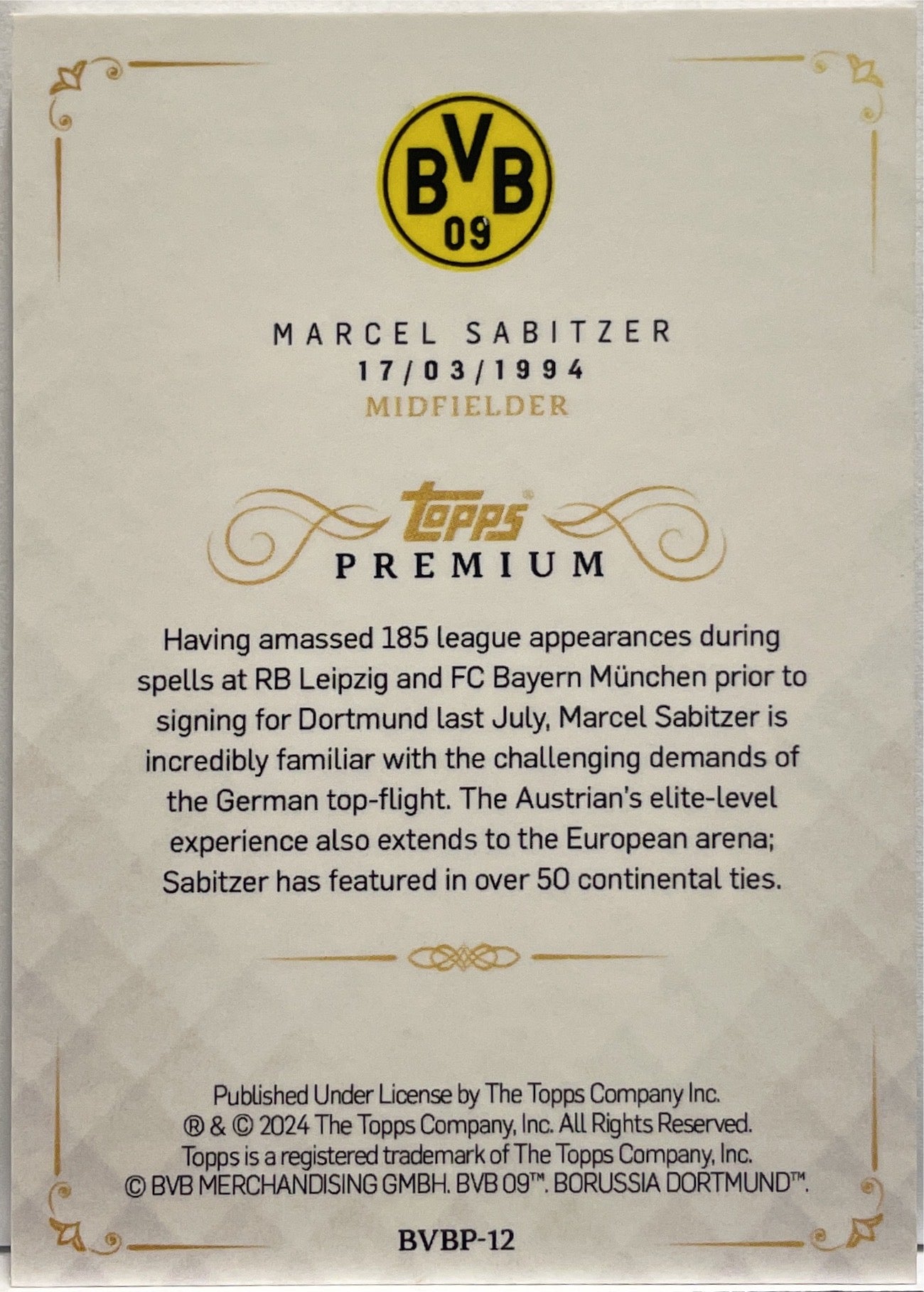 Marcel Sabitzer 24/49 Topps Borussia Dortmund BVB Premium 2024