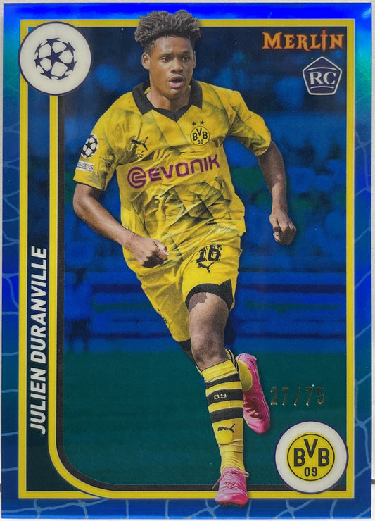 Julien Duranville 27/75 Rookie Blue Topps Chrome Merlin 2023/24