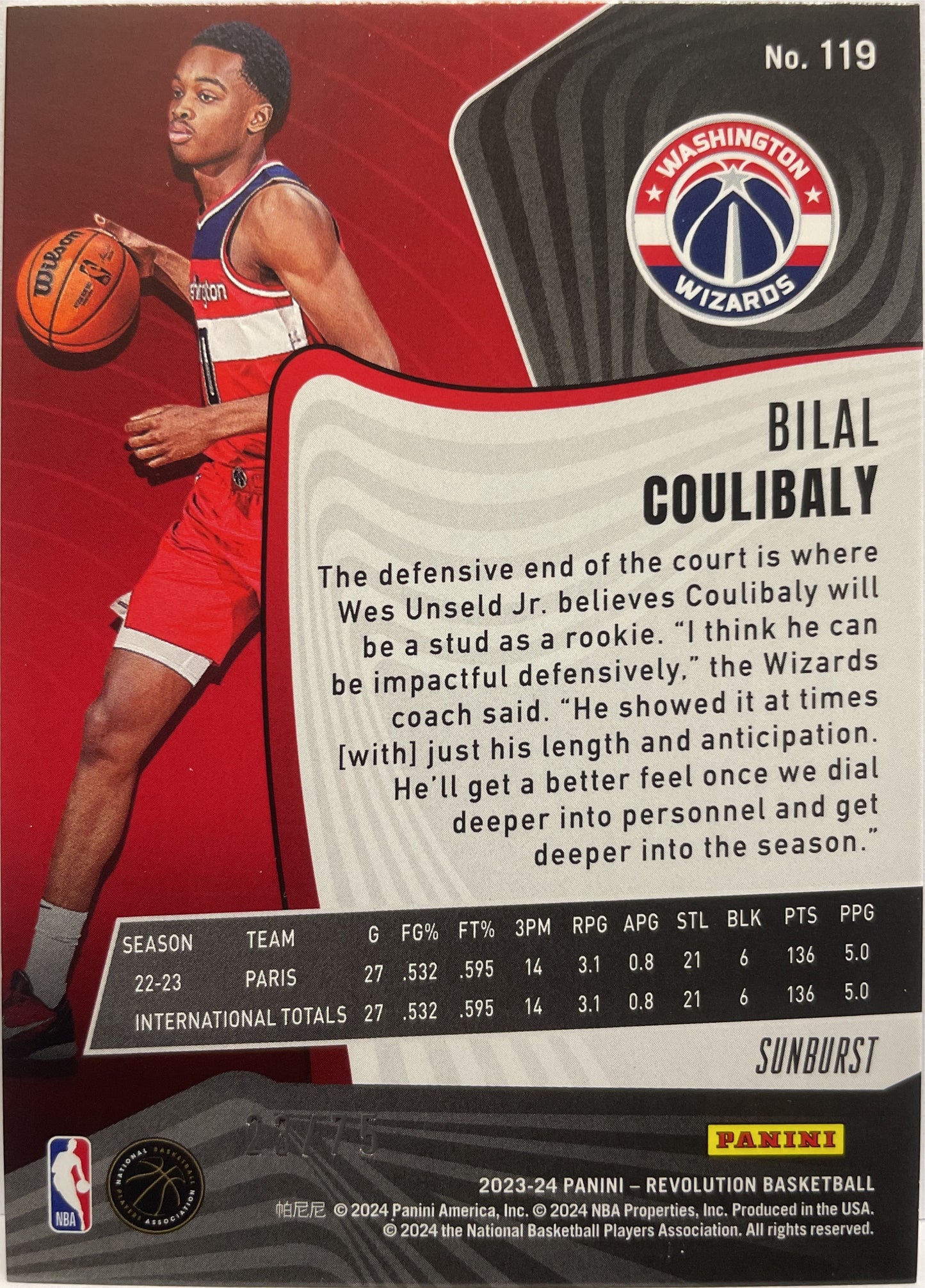 Bilal Coulibaly 23/75 Rookie Revolution Basketball NBA 2023/24