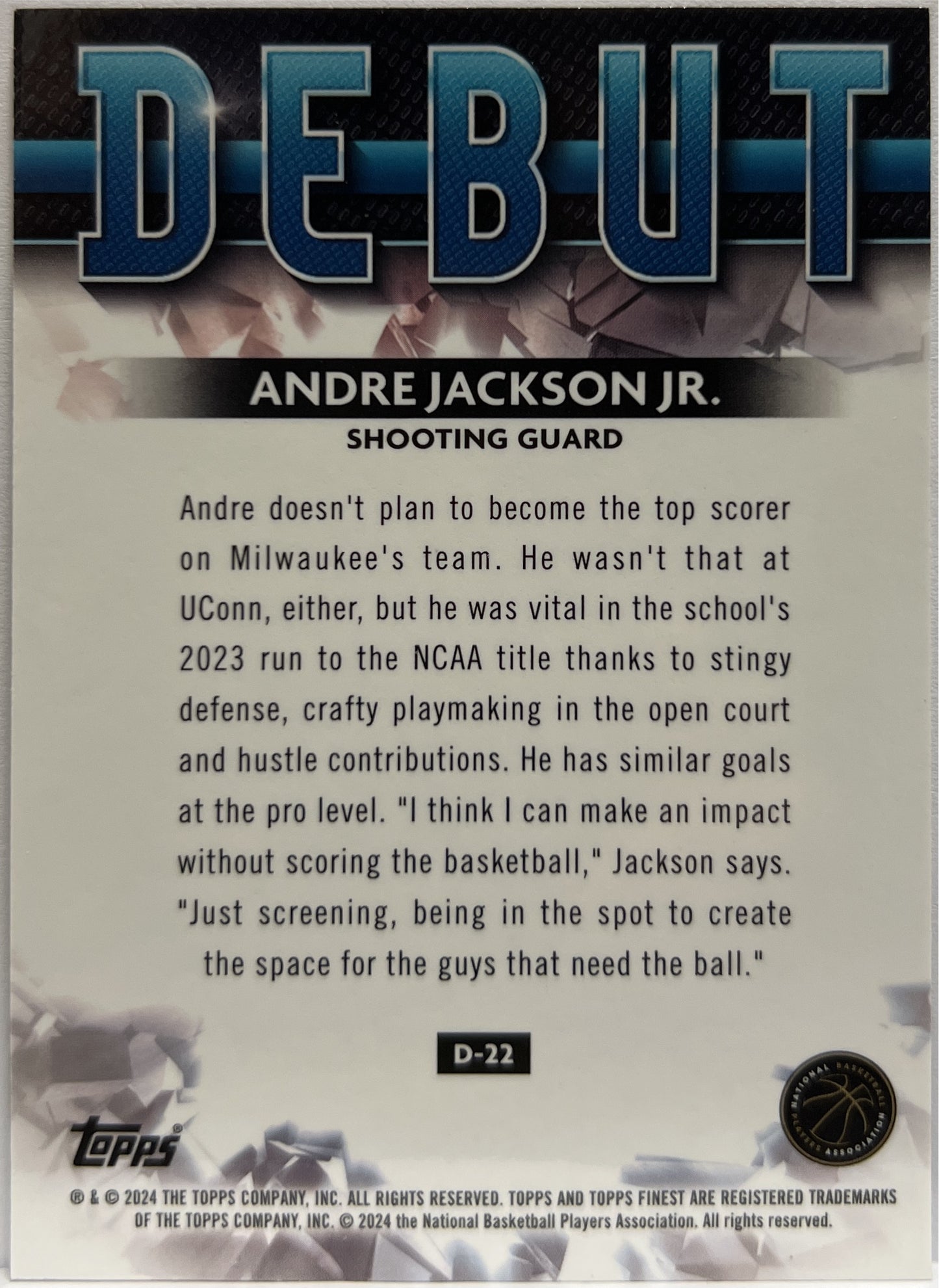 Andre Jackson Jr 63/99 Debut Blue Topps Finest NBA Basketball 2023/24