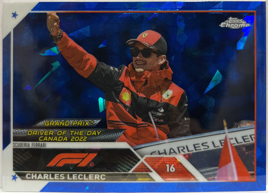 Charles Leclerc Driver Of The Day Cracked Ice Blue Topps Chrome Sapphire F1 2023
