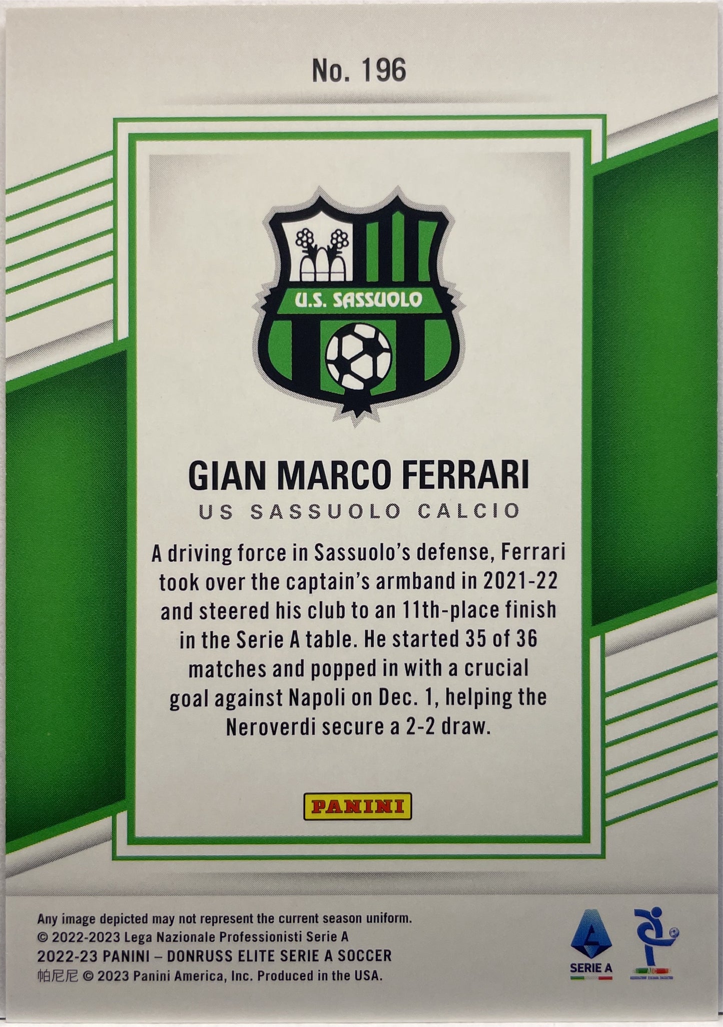 Gian Marco Ferrari 14/35 Donruss Elite Serie A 2022/23