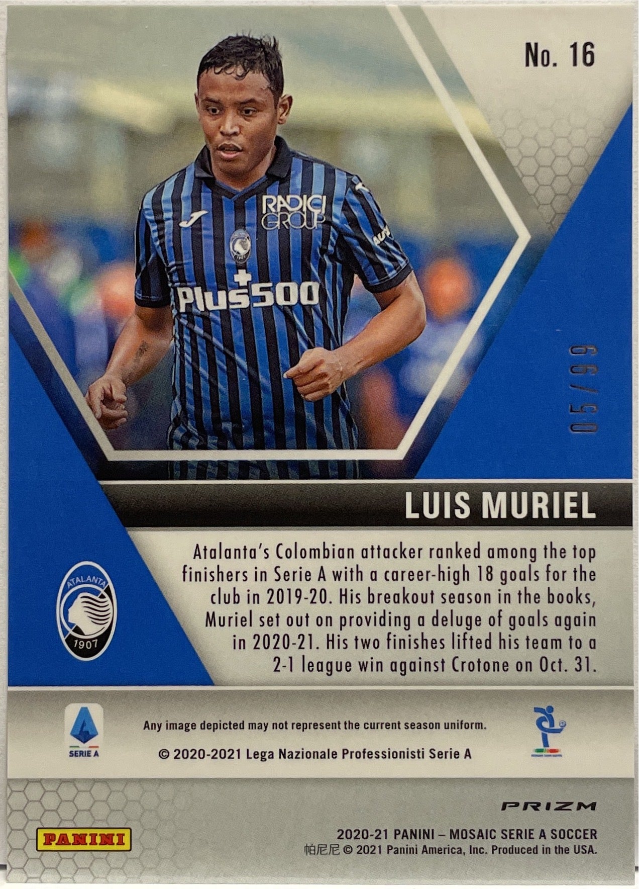 Luis Muriel 5/99 Blue Mosaic Serie A 2020/21
