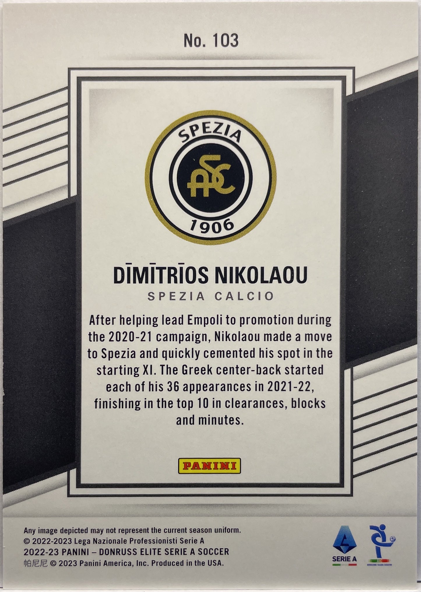 Dimitrios Nikolaou 17/35 Donruss Elite Serie A 2022/23