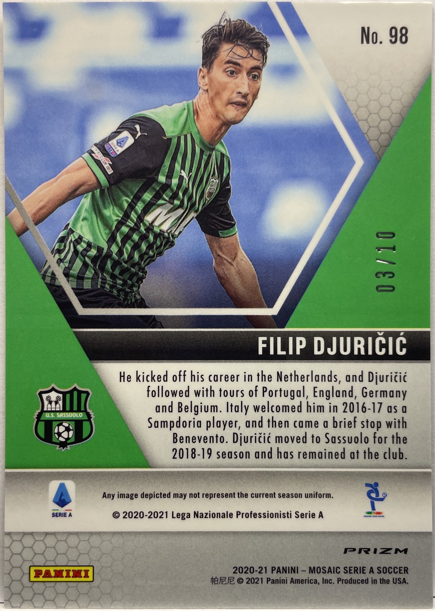 Filip Djuricic 3/10 Rookie Gold Mosaic Serie A 2020/21