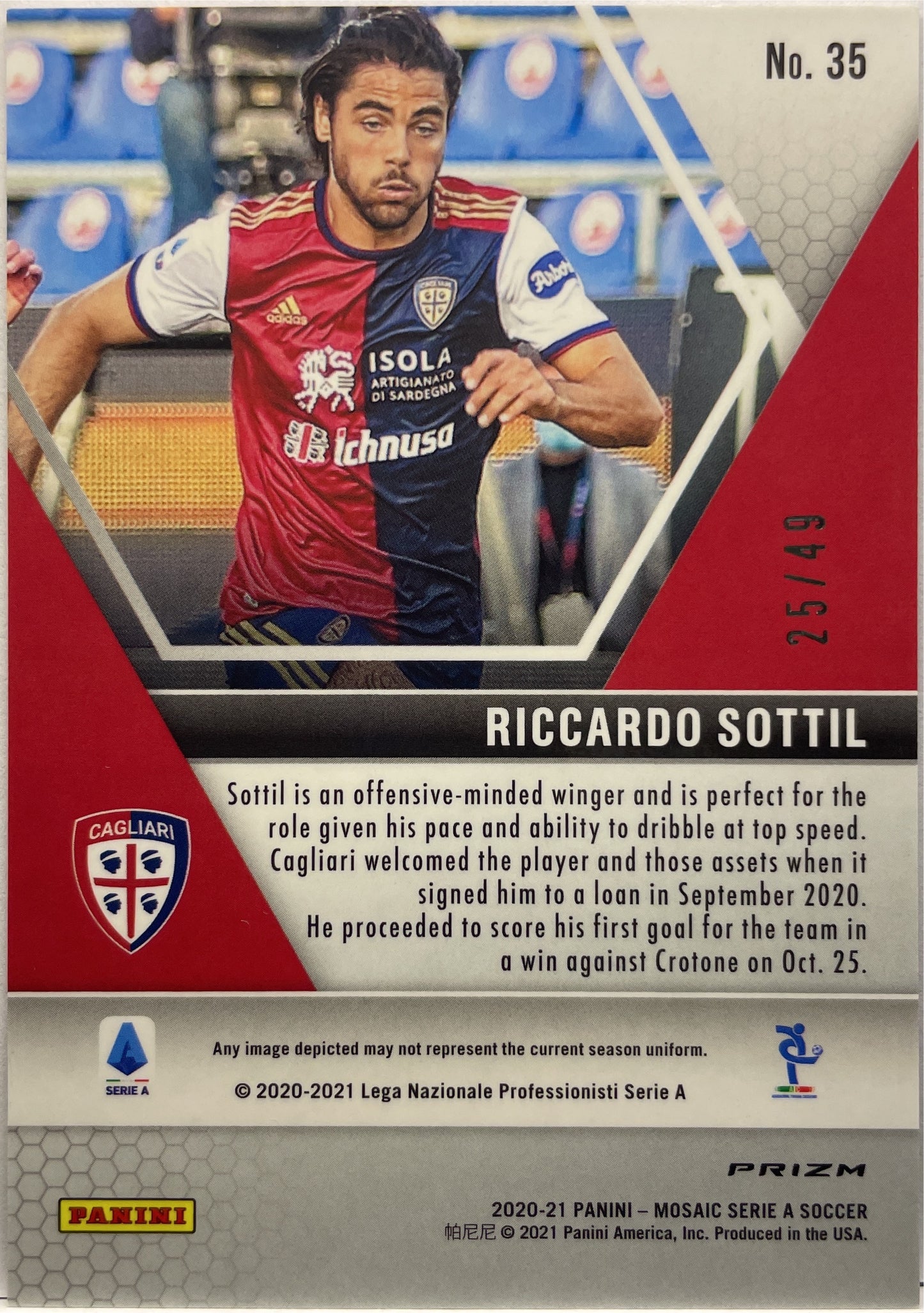 Riccardo Sottil 25/49 Rookie Purple Mosaic Serie A 2020/21