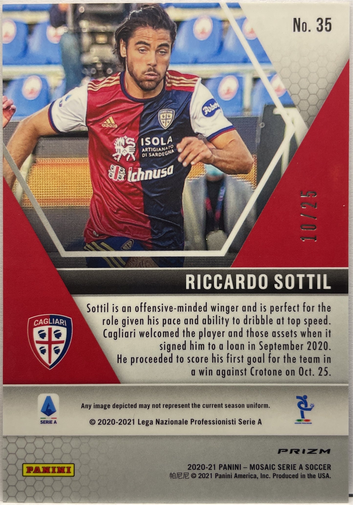 Riccardo Sottil 10/25 Rookie Pink Mosaic Serie A 2020/21