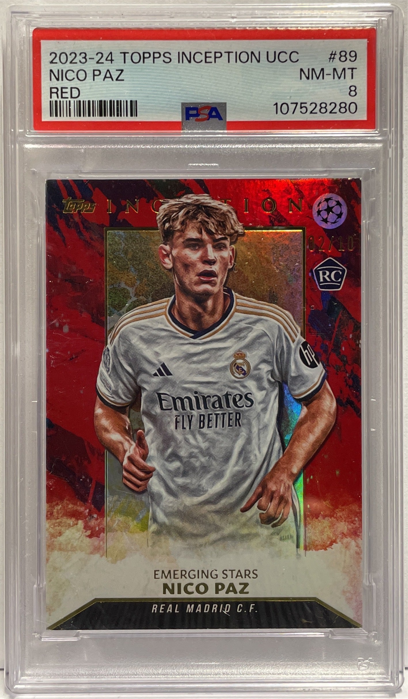 Nico Paz 2/10 Rookie Emerging Stars Red Topps Inception 2023/24 PSA 8