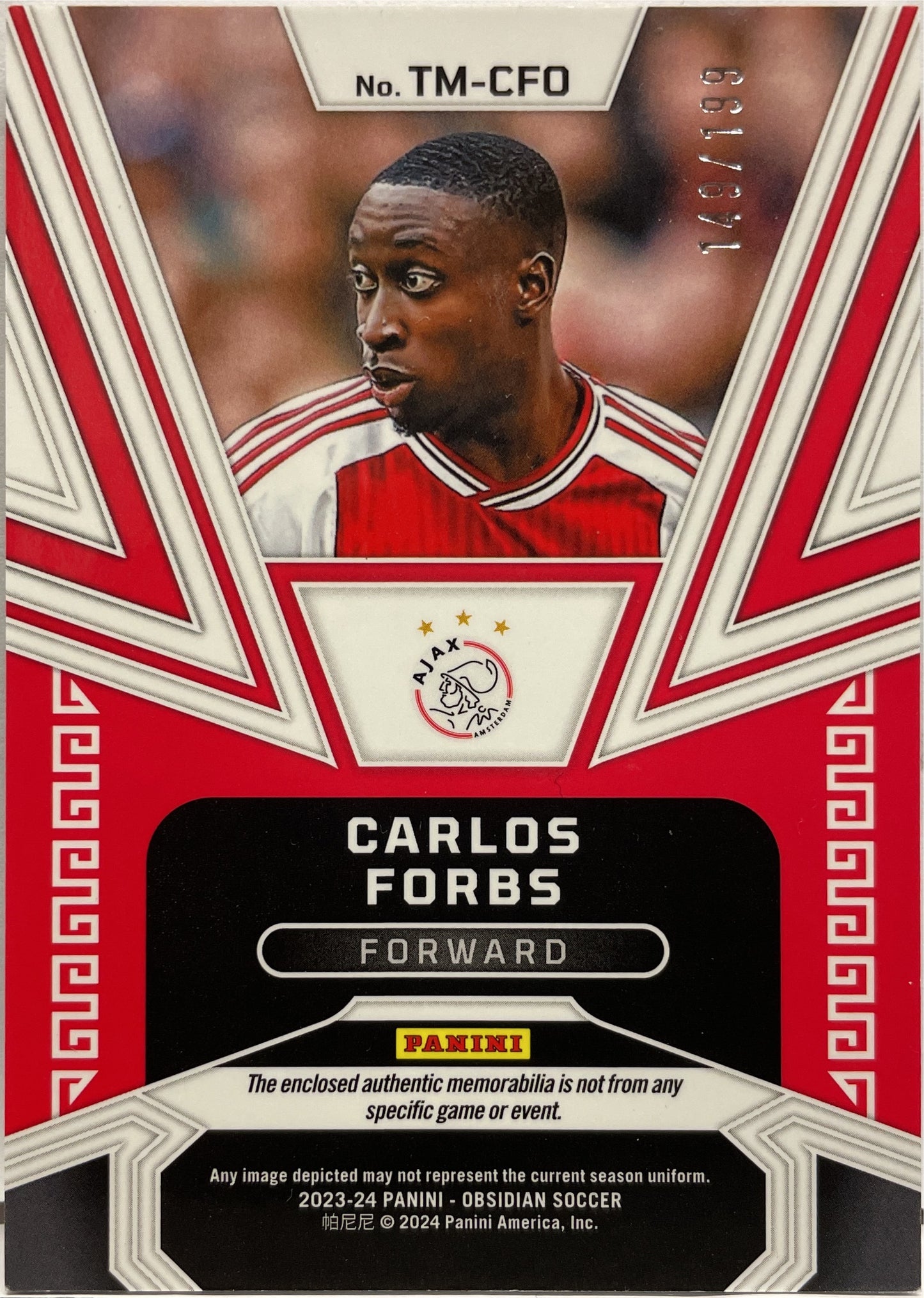 Carlos Forbs 149/199 Rookie Patch Trifecta Obsidian 2023/24