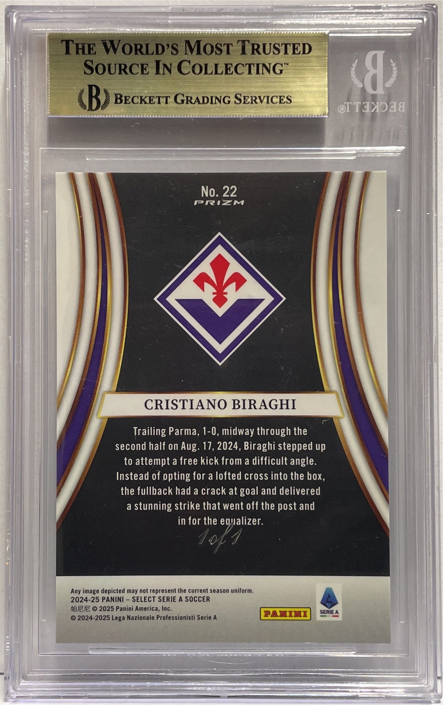 Cristiano Biraghi 1/1 Equalizers Black Panini Select Serie A 2024/25 Beckett 9.5