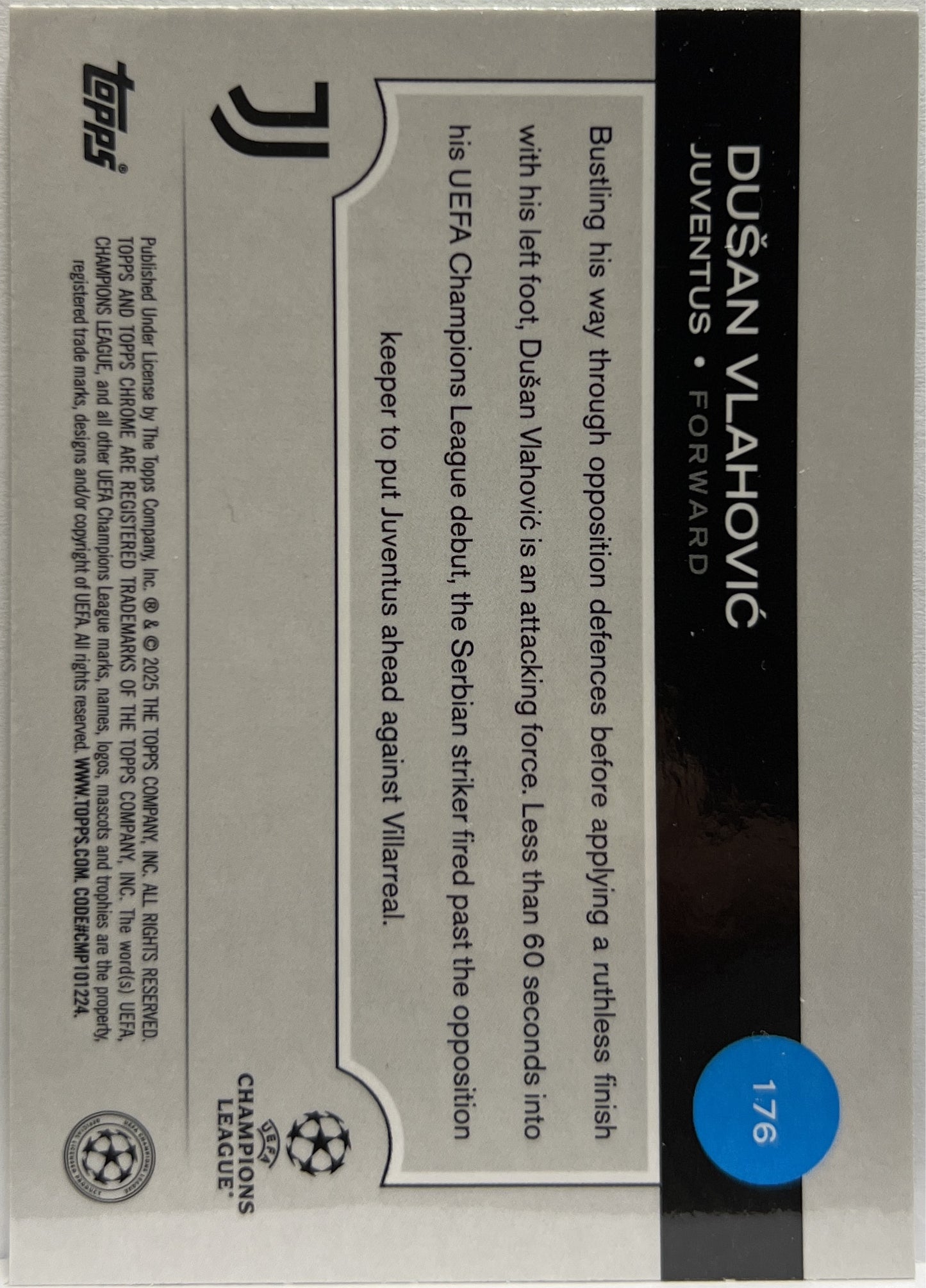 Dusan Vlahovic 92/125 Green RayWave Topps Chrome UCC 2024/25