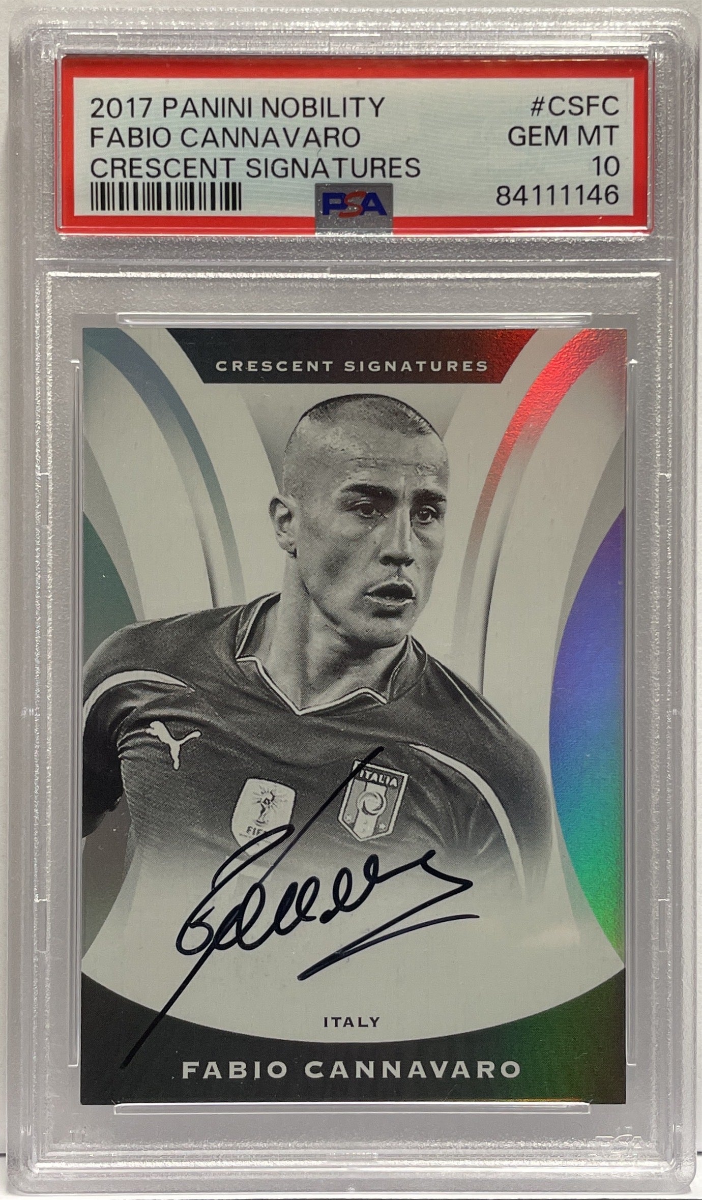 Fabio Cannavaro Autograph On Card Crescent Signatures Panini Nobility 2017 PSA 10