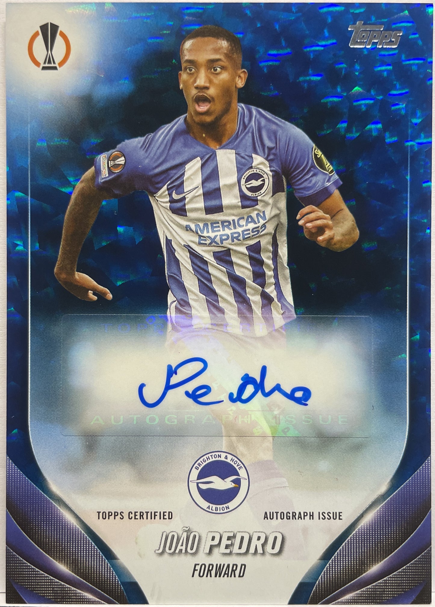 Joao Pedro 97/99 Autograph Blue Icy Foilboard Topps UCC 2023/24