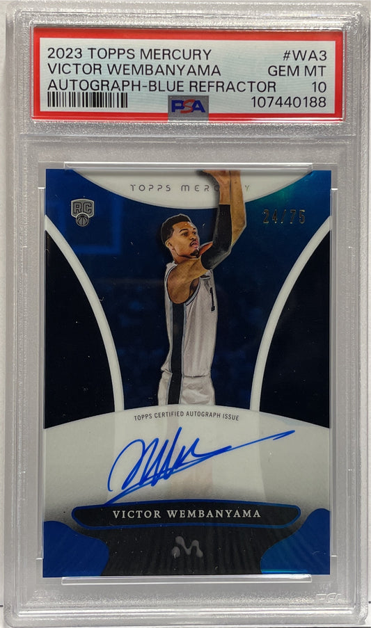 Victor Wembanyama 24/75 Rookie Autograph On Card Blue Topps Mercury 2023/24 PSA 10