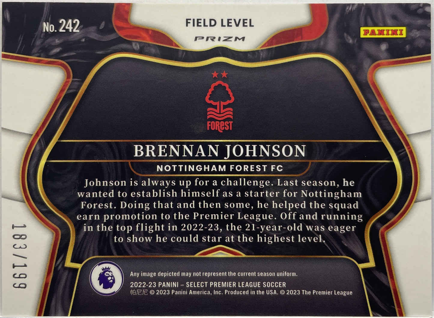 Brennan Johnson 183/199 Rookie Field Level Select Premier League 2022/23