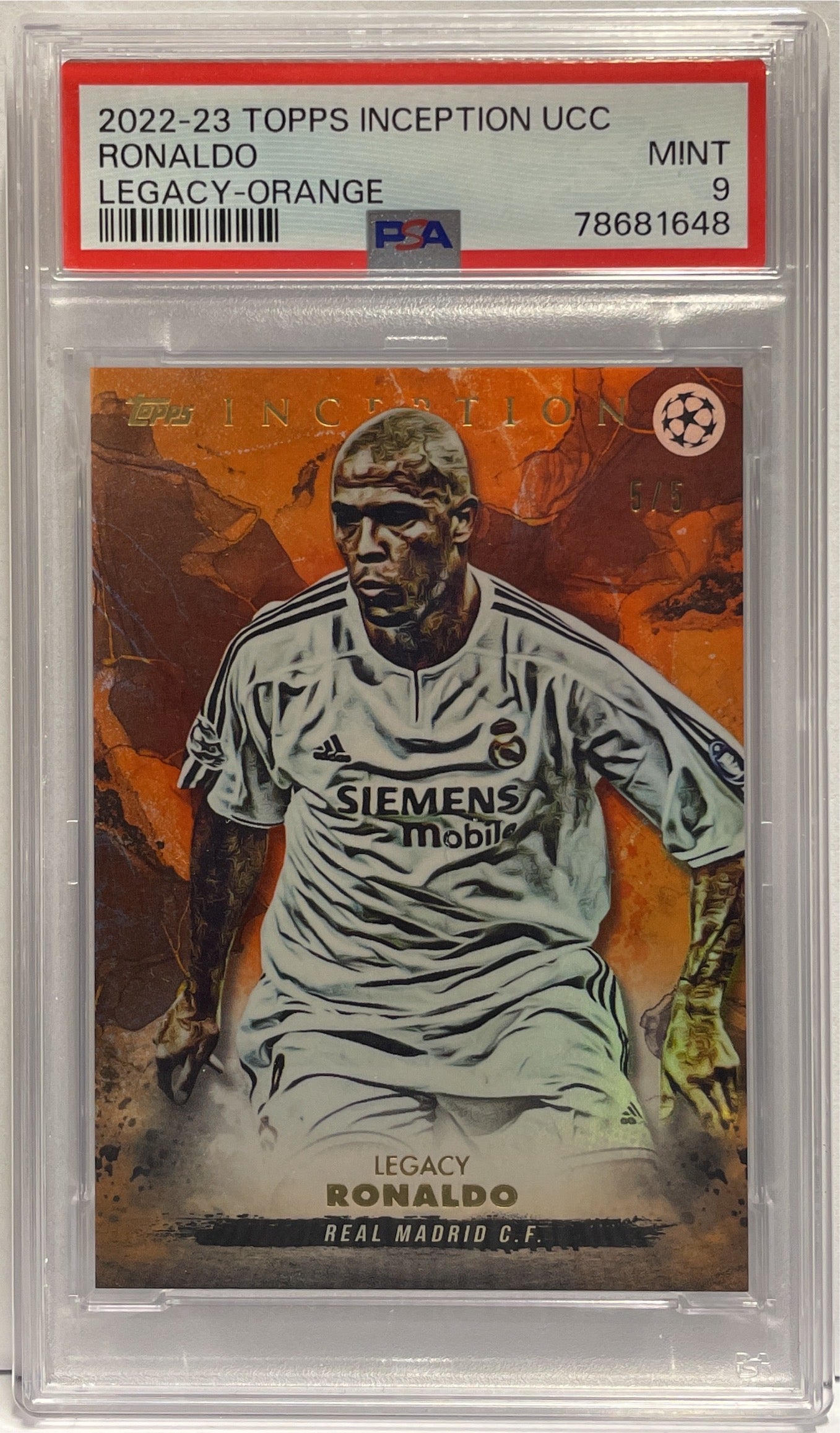 Ronaldo 5/5 Legacy Orange Topps Inception 2022/23 PSA 9