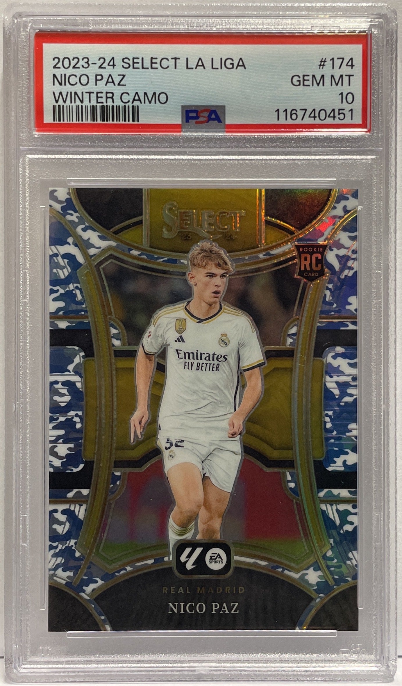 Nico Paz 55/99 Rookie Winter Camo Panini Select La Liga 2023/24 PSA 10