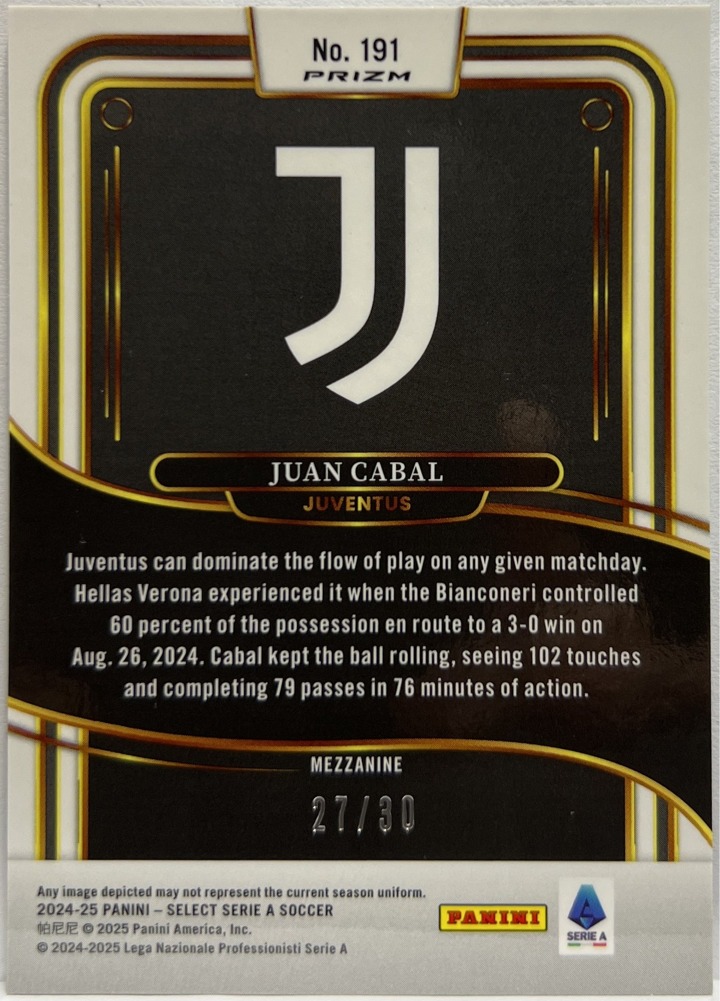 Juan Cabal 27/30 Rookie Mezzanine Winter Camo Select Serie A 2024/25