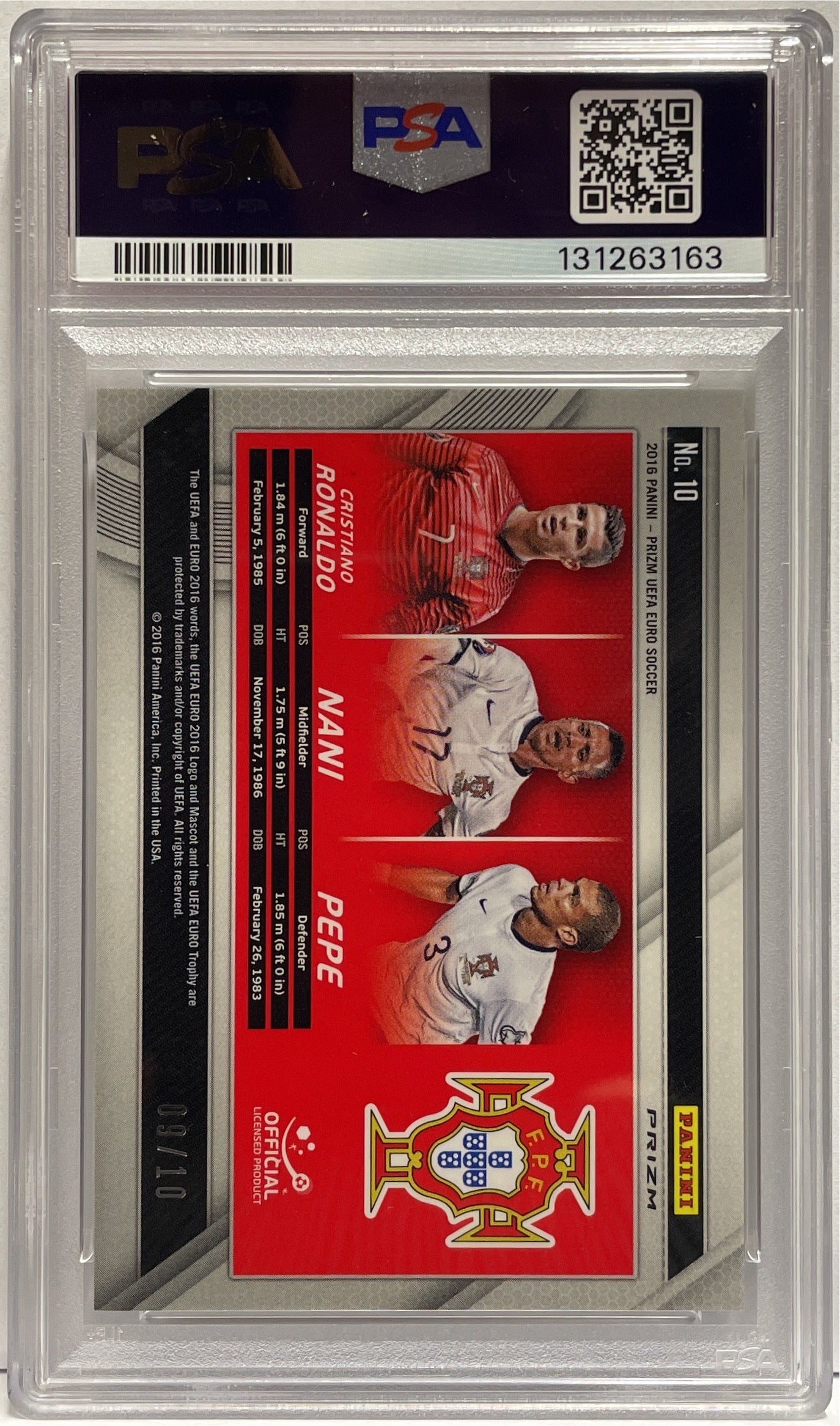 Cristiano Ronaldo Nani Pepe 9/10 Country Combinations Triple Gold Panini Prizm Uefa 2016 PSA 9