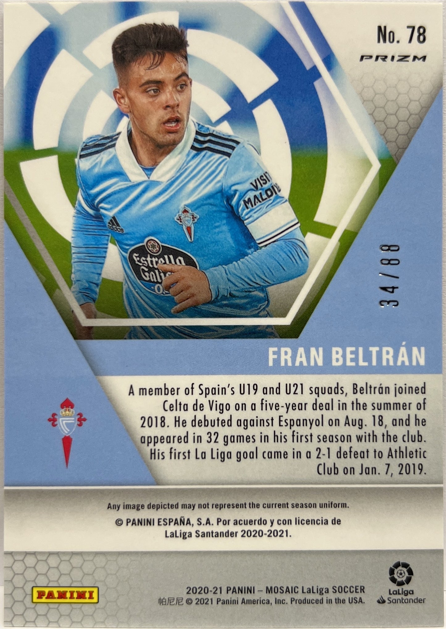 Fran Beltran 34/88 Red & Gold Mosaic La Liga 2020/21