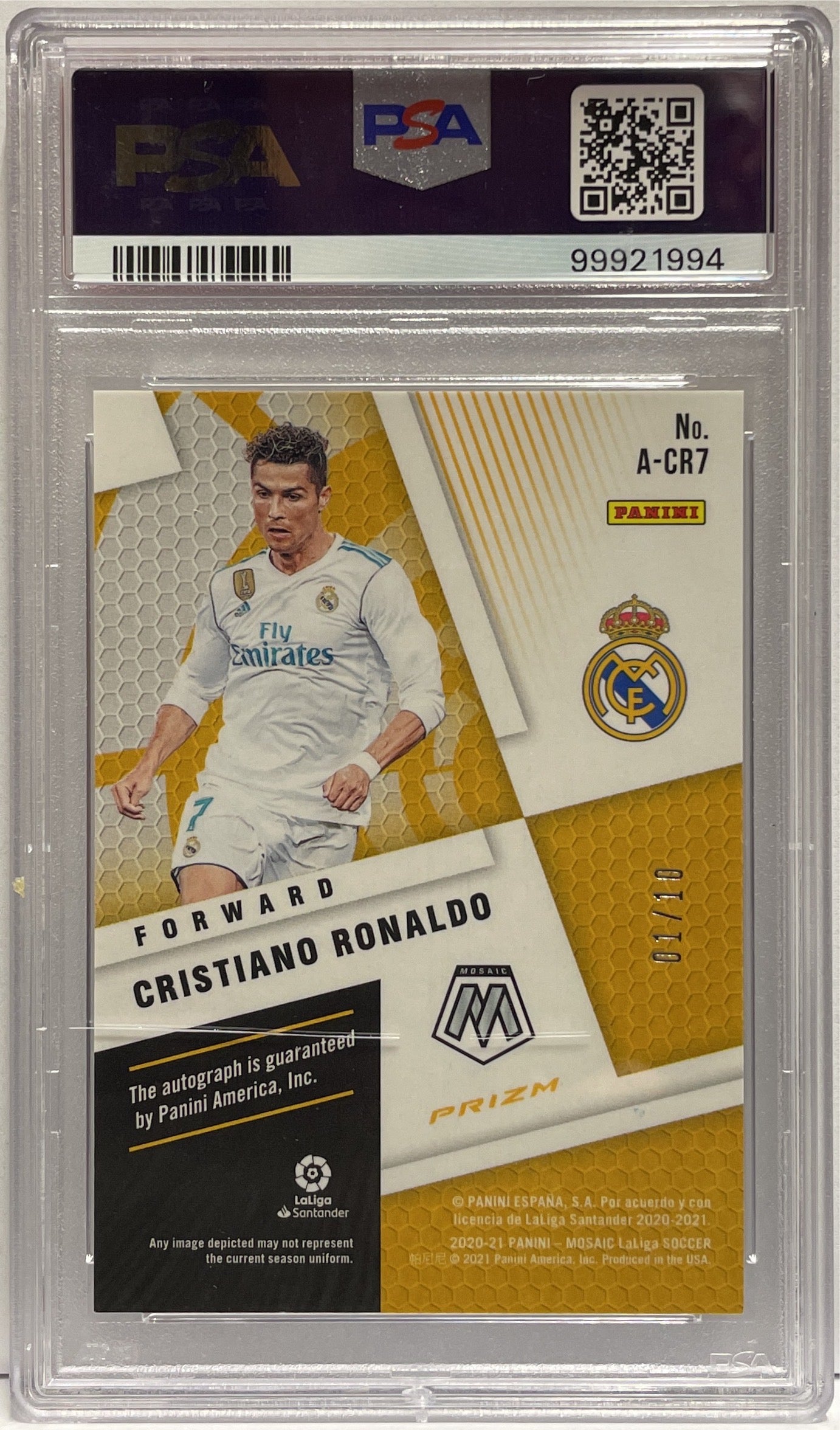 Cristiano Ronaldo 1/10 Autograph Gold Panini Mosaic La Liga 2020/21 PSA 9