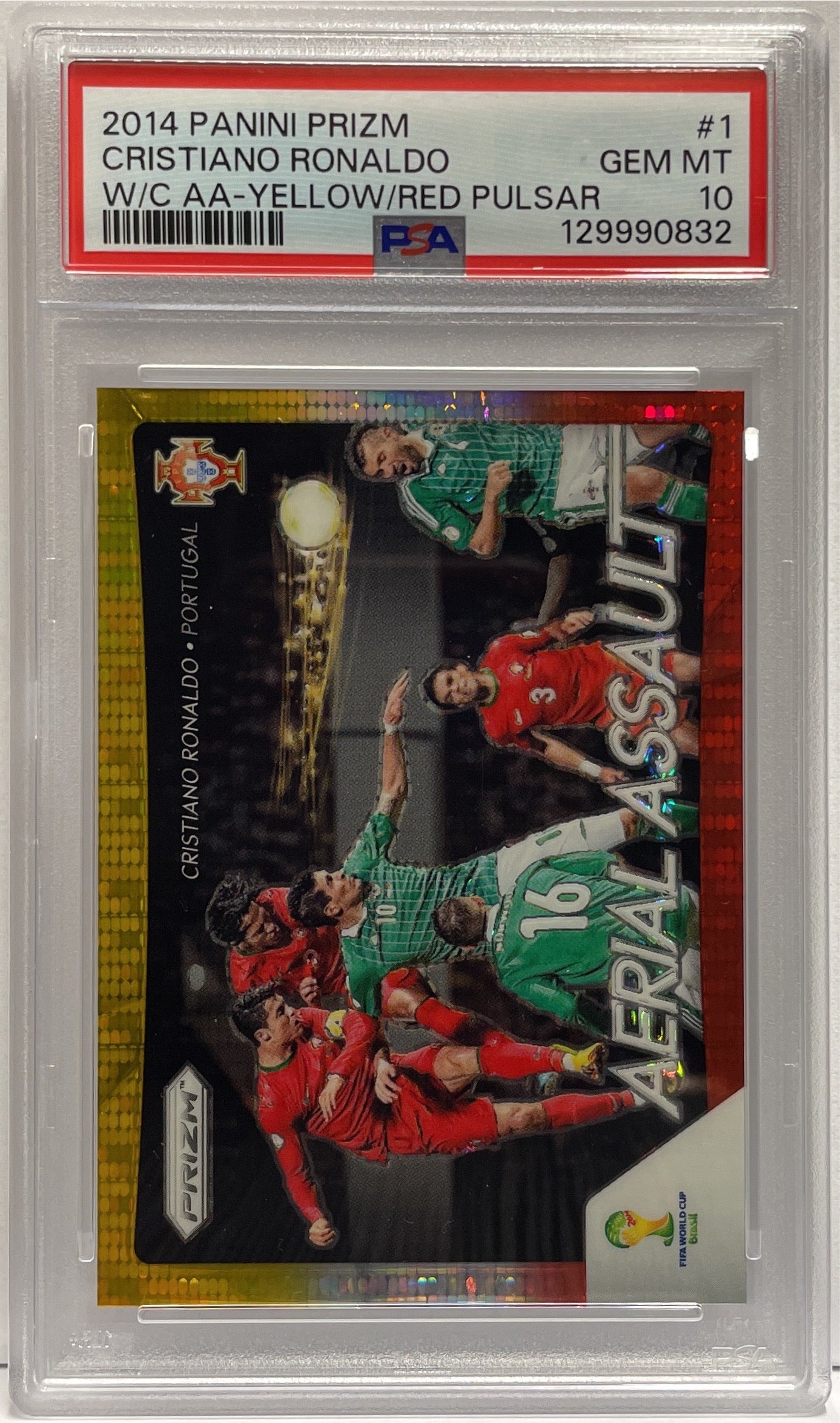 Cristiano Ronaldo Yellow Red Pulsar Panini Prizm World Cup Brazil 2014 PSA 10