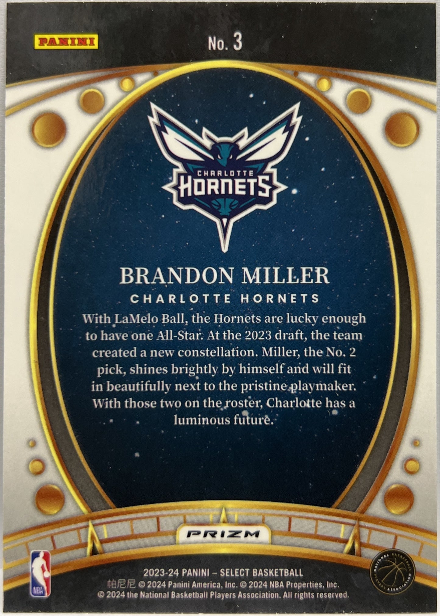 Brandon Miller Rookie Lodestar Select Basketball NBA 2023/24