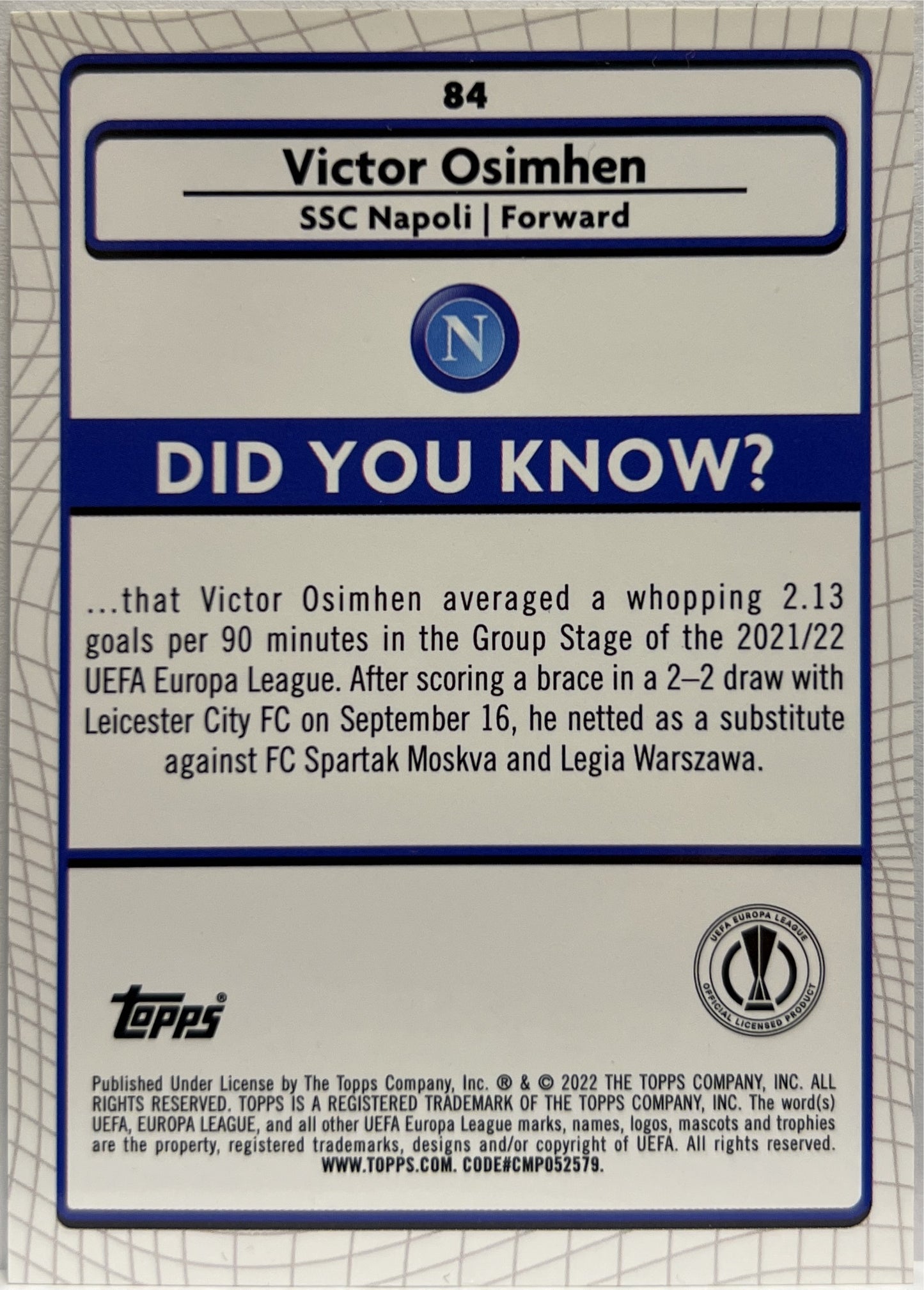 Victor Osimhen Aqua Topps Chrome Merlin 2021/22