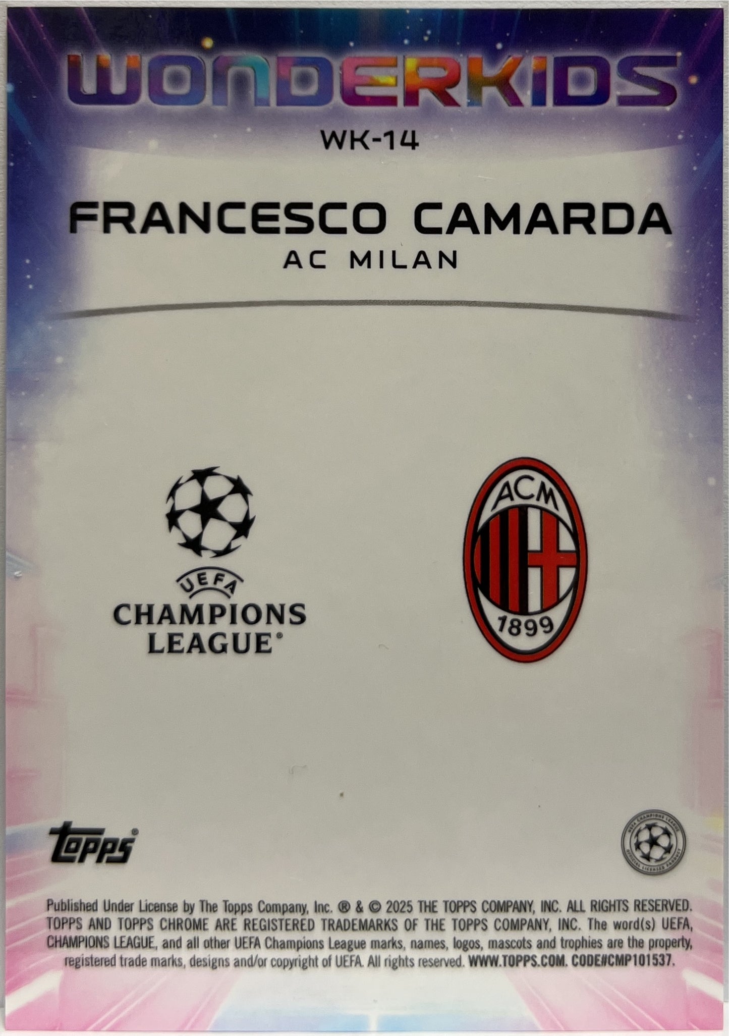Francesco Camarda 100/199 Wonderkids Aqua Topps Chrome UCC 2024/25