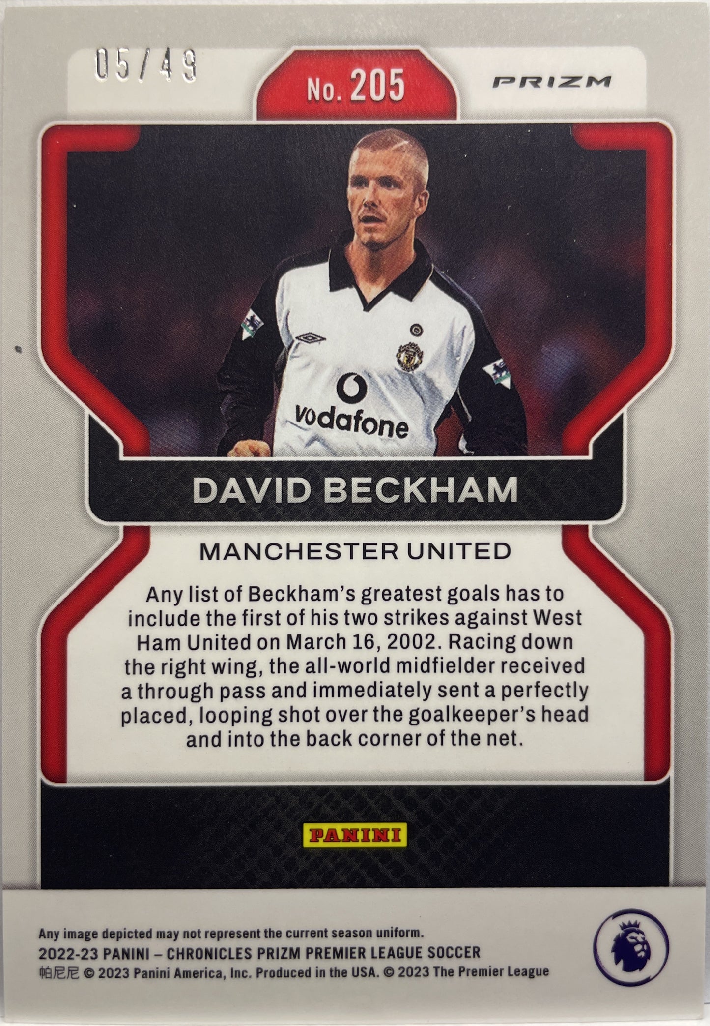 David Beckham 5/49 Blue Prizm Chronicles Premier League 2022/23