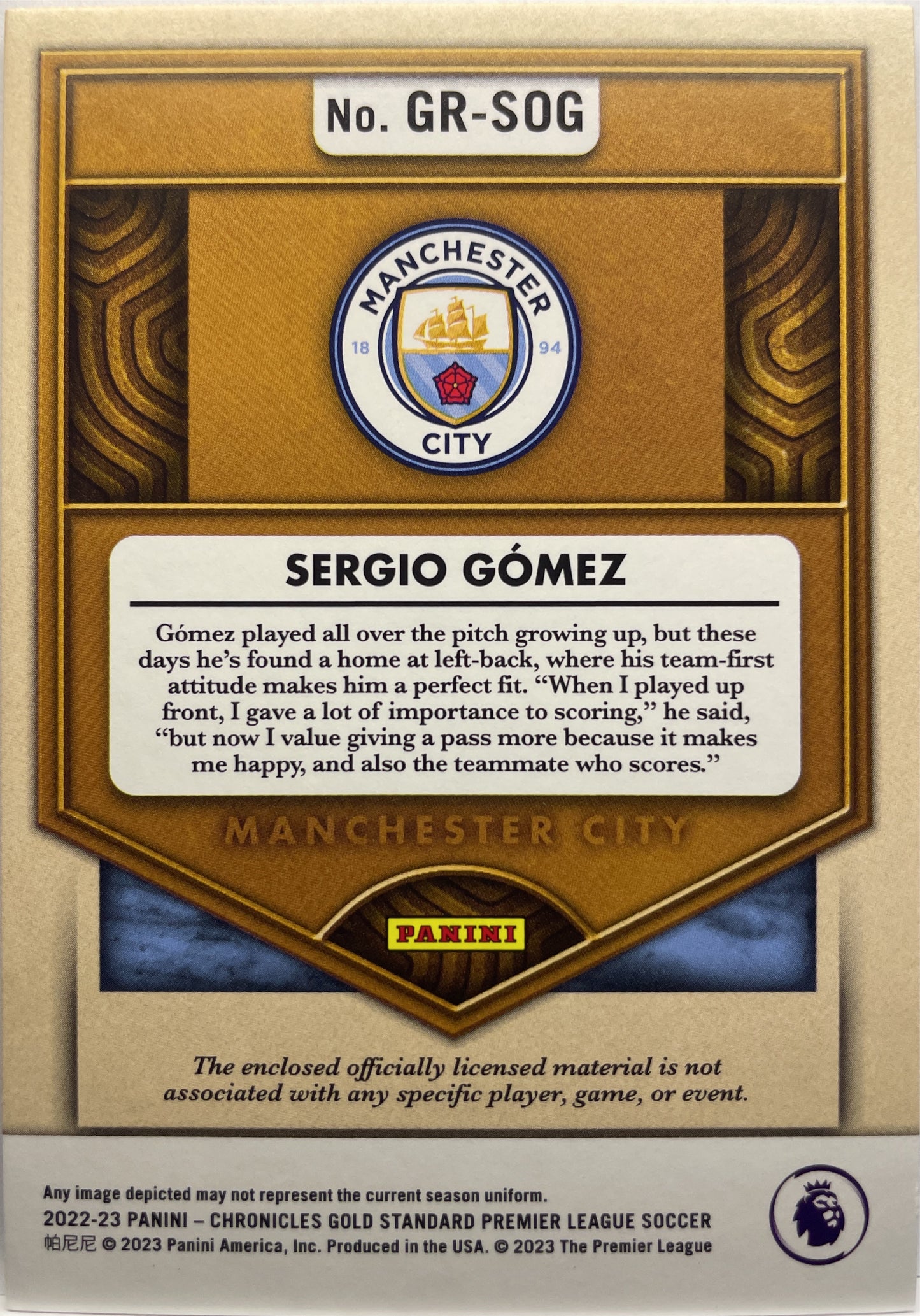 Sergio Gomez 114/199 Patch Gold Rush Chronicles Premier League 2022/23