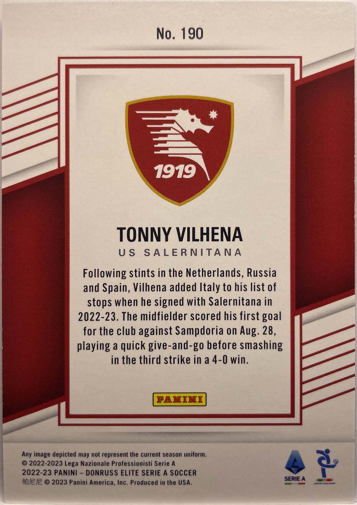 Tonny Vilhena 1/10 Rookie Status Donruss Elite Serie A 2022/23