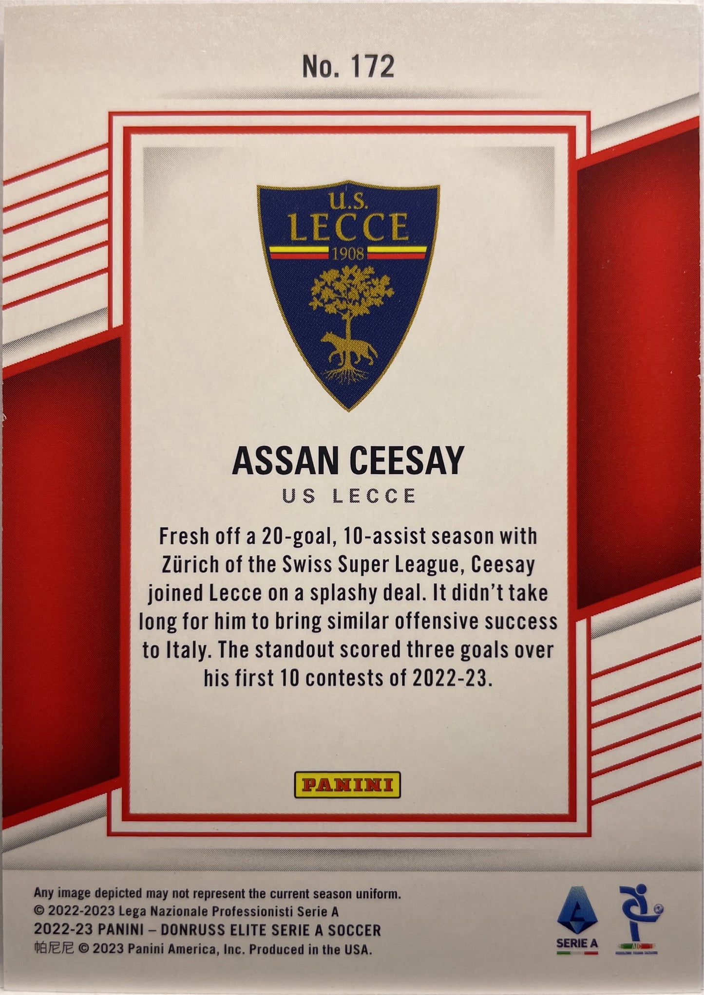 Assan Ceesay 4/77 Rookie Status Donruss Elite Serie A 2022/23