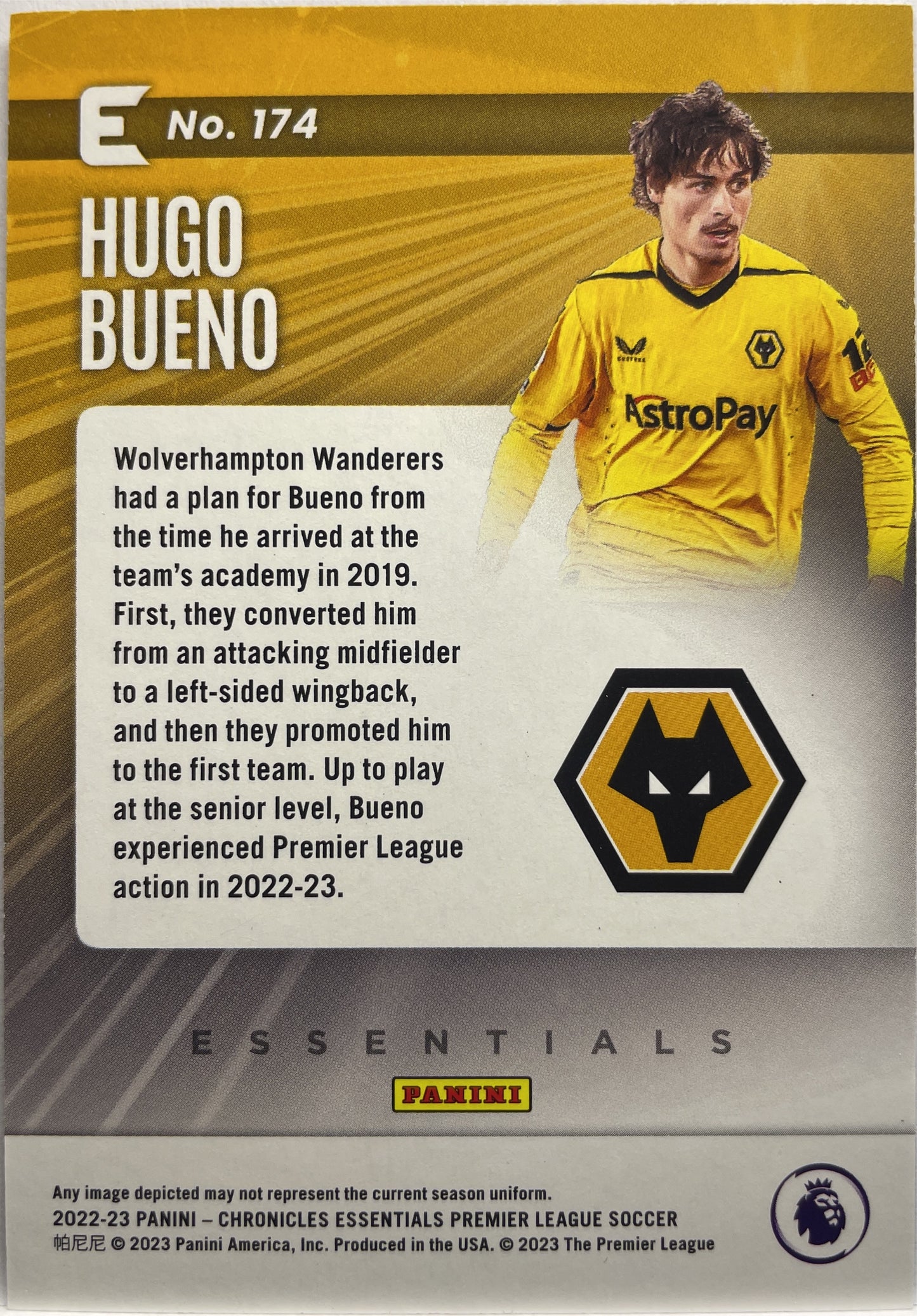 Hugo Bueno 9/10 Rookie Gold Essentials Chronicles Premier League 2022/23