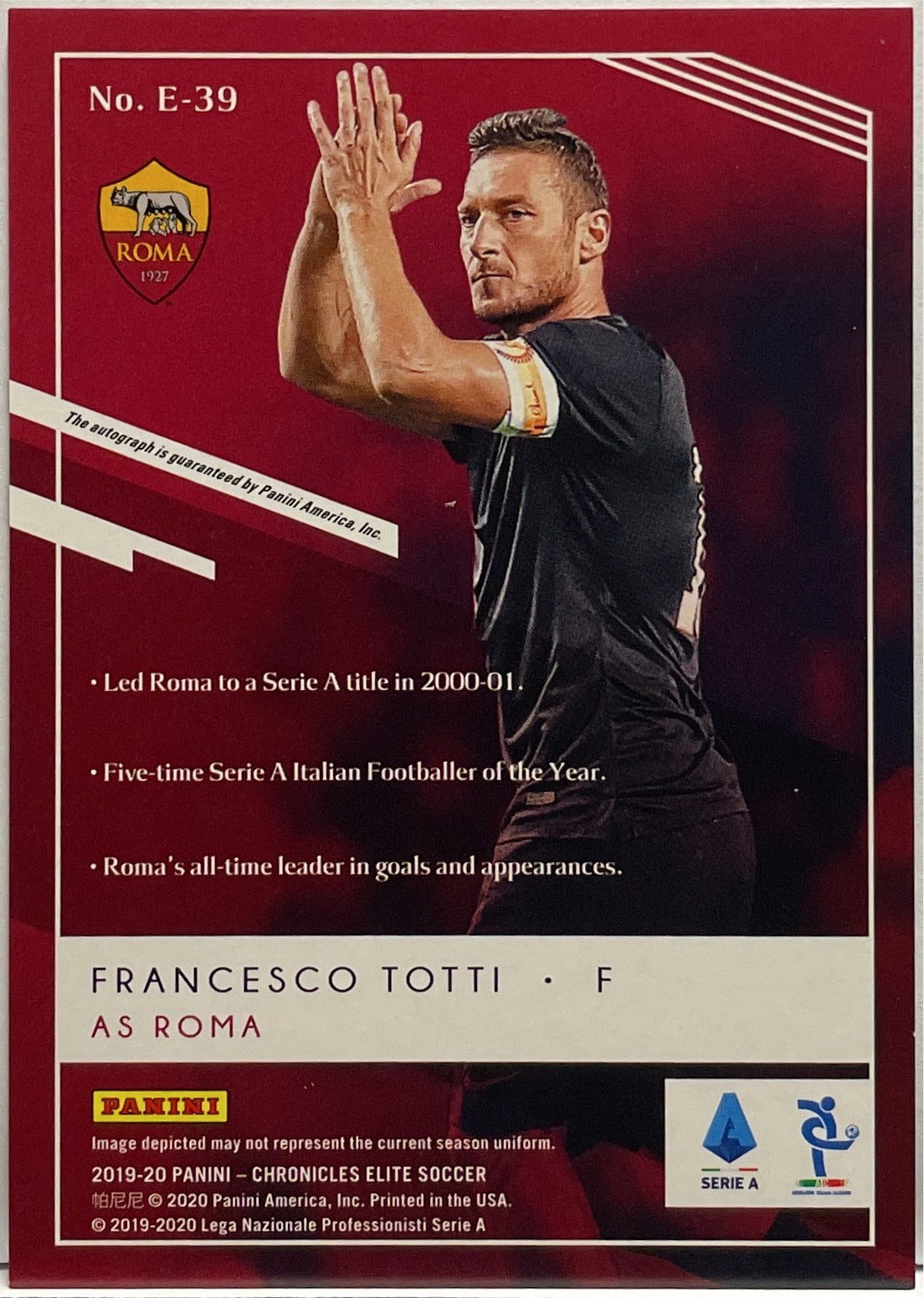 Francesco Totti Autograph Donruss Elite Panini Chronicles 2019/20
