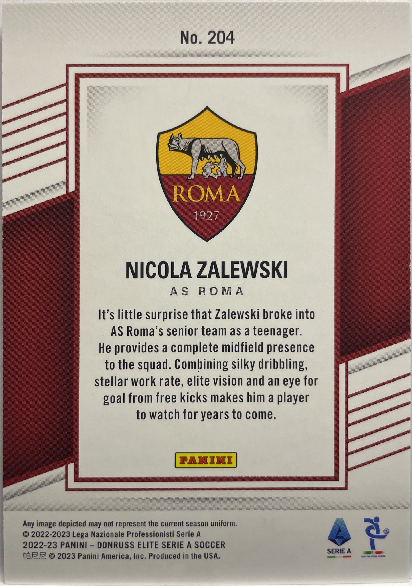 Nicola Zalewski 3/5 Rookie Green Donruss Elite Serie A 2022/23