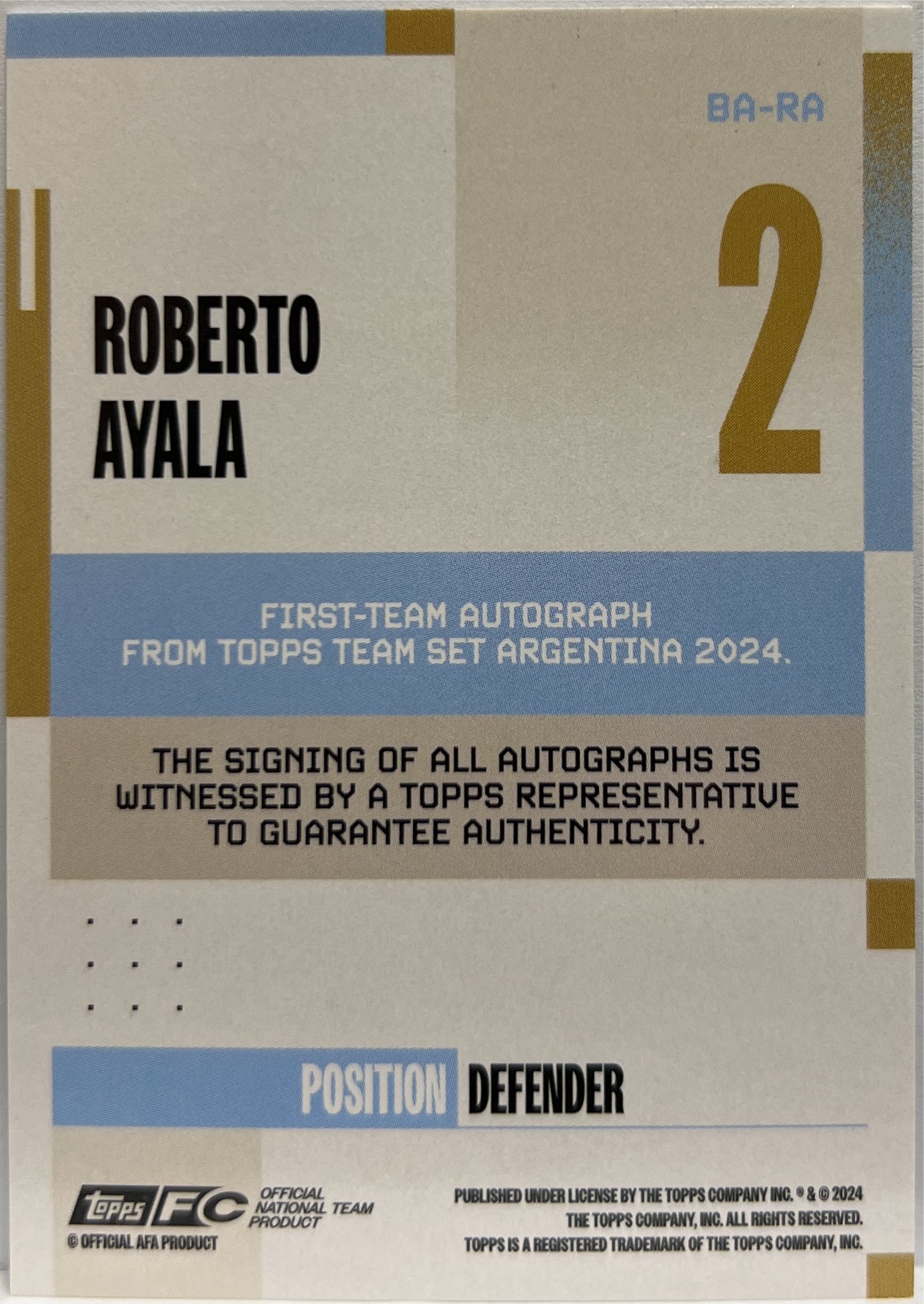 Roberto Ayala 153/250 Autograph Topps Argentina Team Set 2024/25