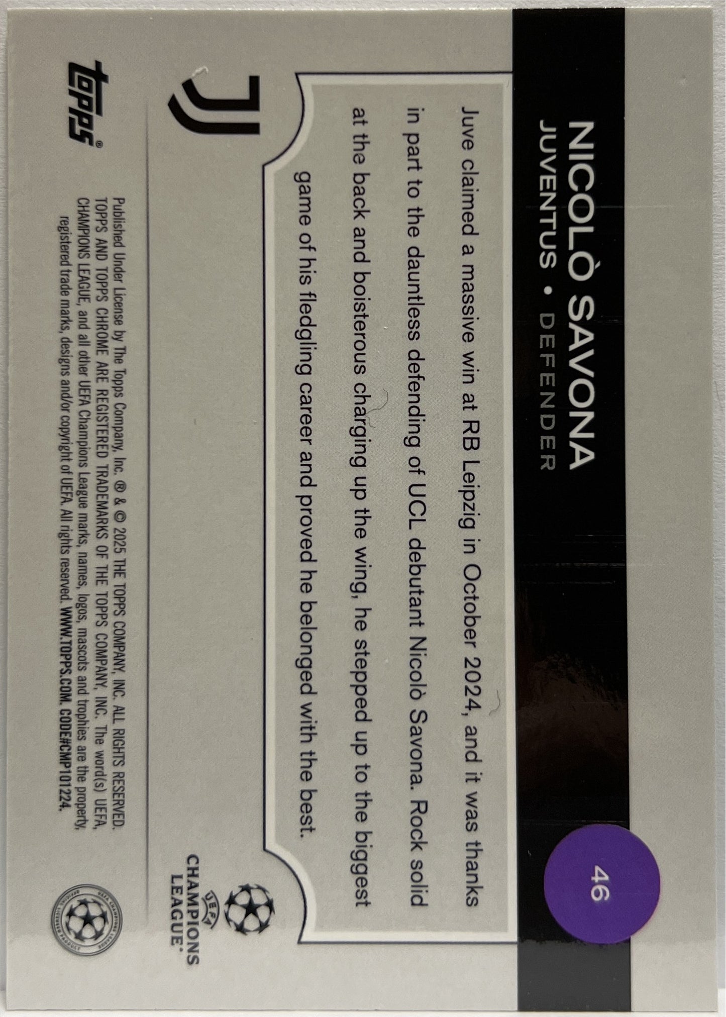 Nicolo Savona 193/199 Rookie Aqua Lava Topps Chrome UCC 2024/25